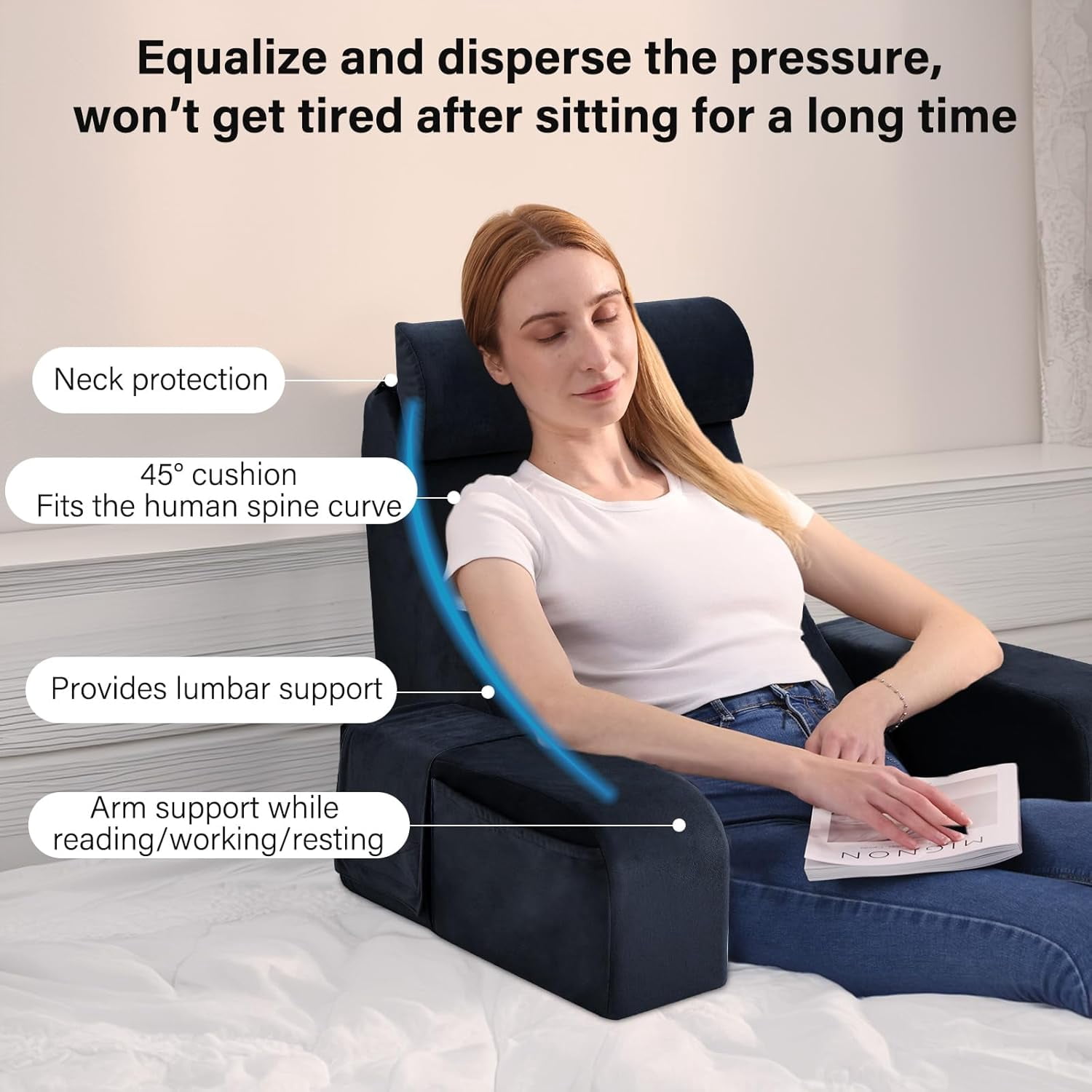 Back Pillow for Bed Sitting up, 19" Reading Pillow for Sitting in Bed Adult, Back Support Pillow with Arms for Watching TV/Reading/Gaming/Resting, Medium(Black) - Image 12