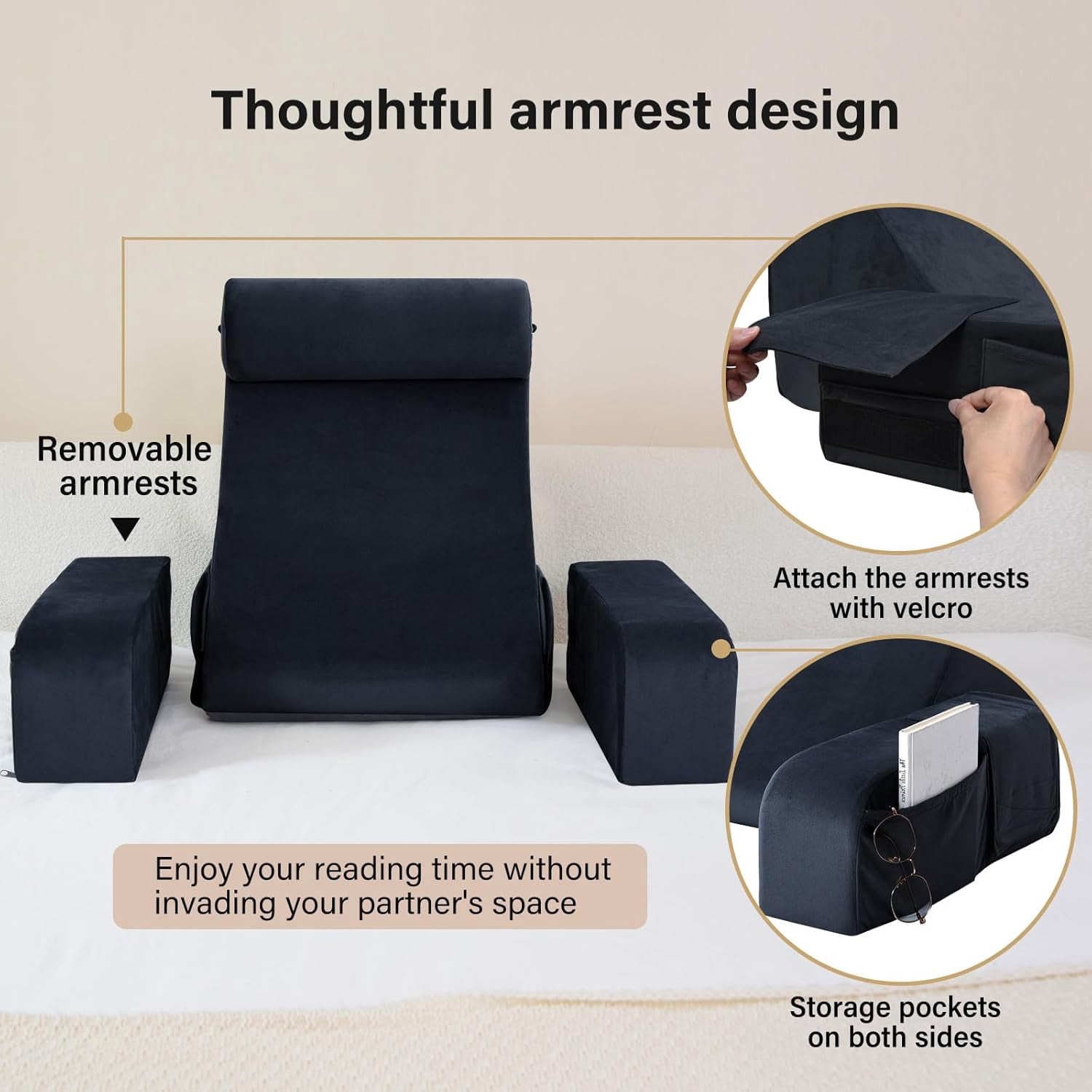 Back Pillow for Bed Sitting up, 19" Reading Pillow for Sitting in Bed Adult, Back Support Pillow with Arms for Watching TV/Reading/Gaming/Resting, Medium(Black) - Image 13