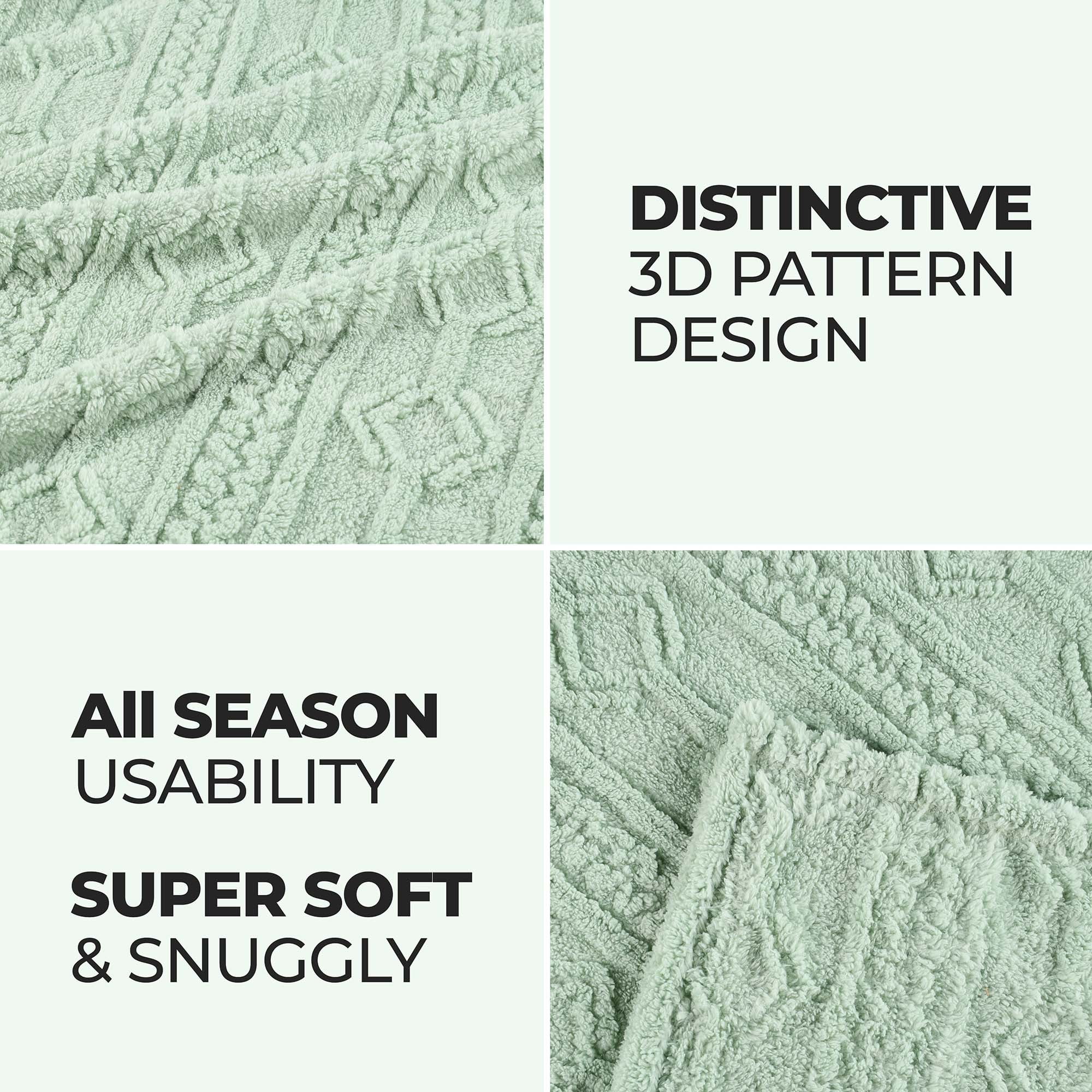Superior Arctic Fleece Boho Knit Jacquard Blanket, Full/Queen, Sea Foam - Image 5