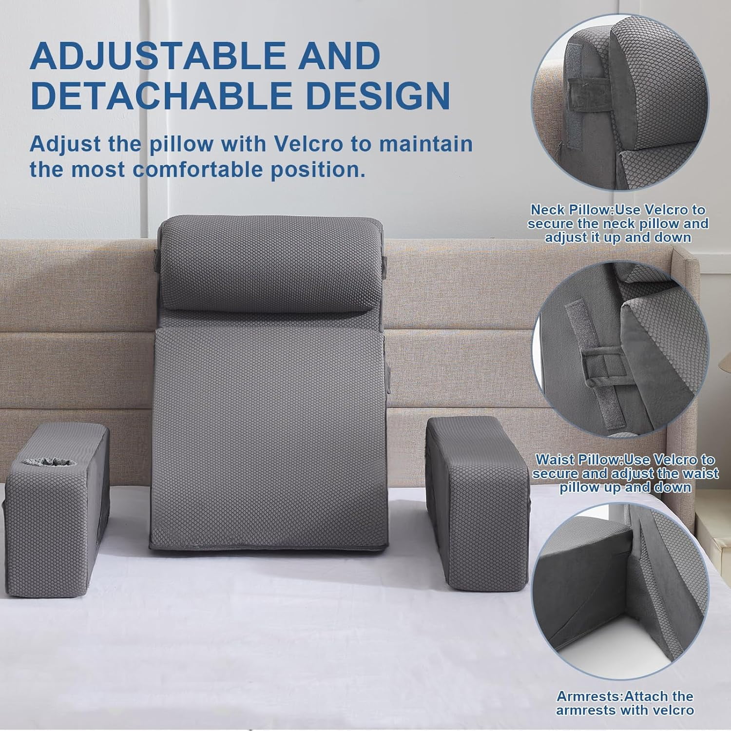Reading Pillow for Sitting in Bed Adult, Back Pillow for Bed Sitting up with Arms, Pockets and Cup Holder, Sit Up Backrest Pillows for Beds Chair Support, Rest Pillow for Gaming - Image 9