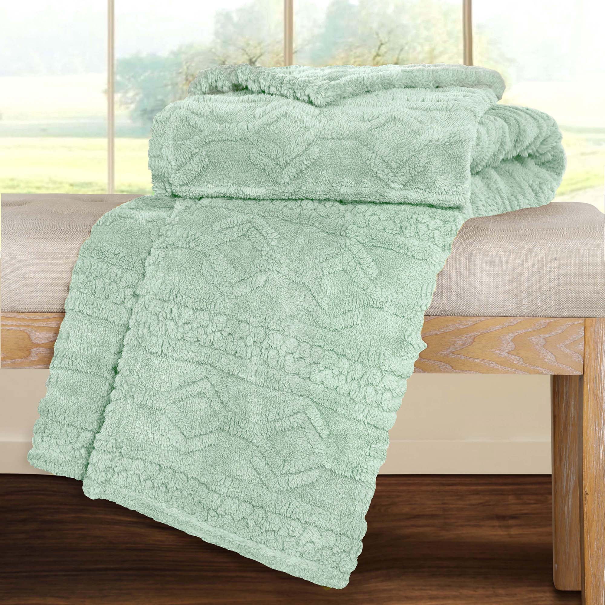 Superior Arctic Fleece Boho Knit Jacquard Blanket, Full/Queen, Sea Foam - Image 4