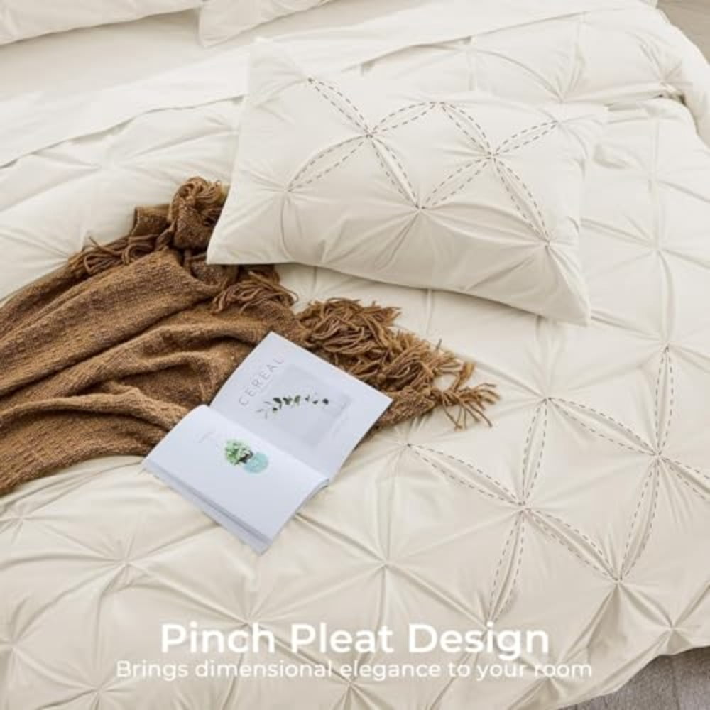 Queen Comforter Set 7-Piece Bed in a Bag Pintuck Bedding Sets for All Season Includes Comforter Flat Sheet Fitted Sheet Pillowcases and Pillowshams Beige - Image 6