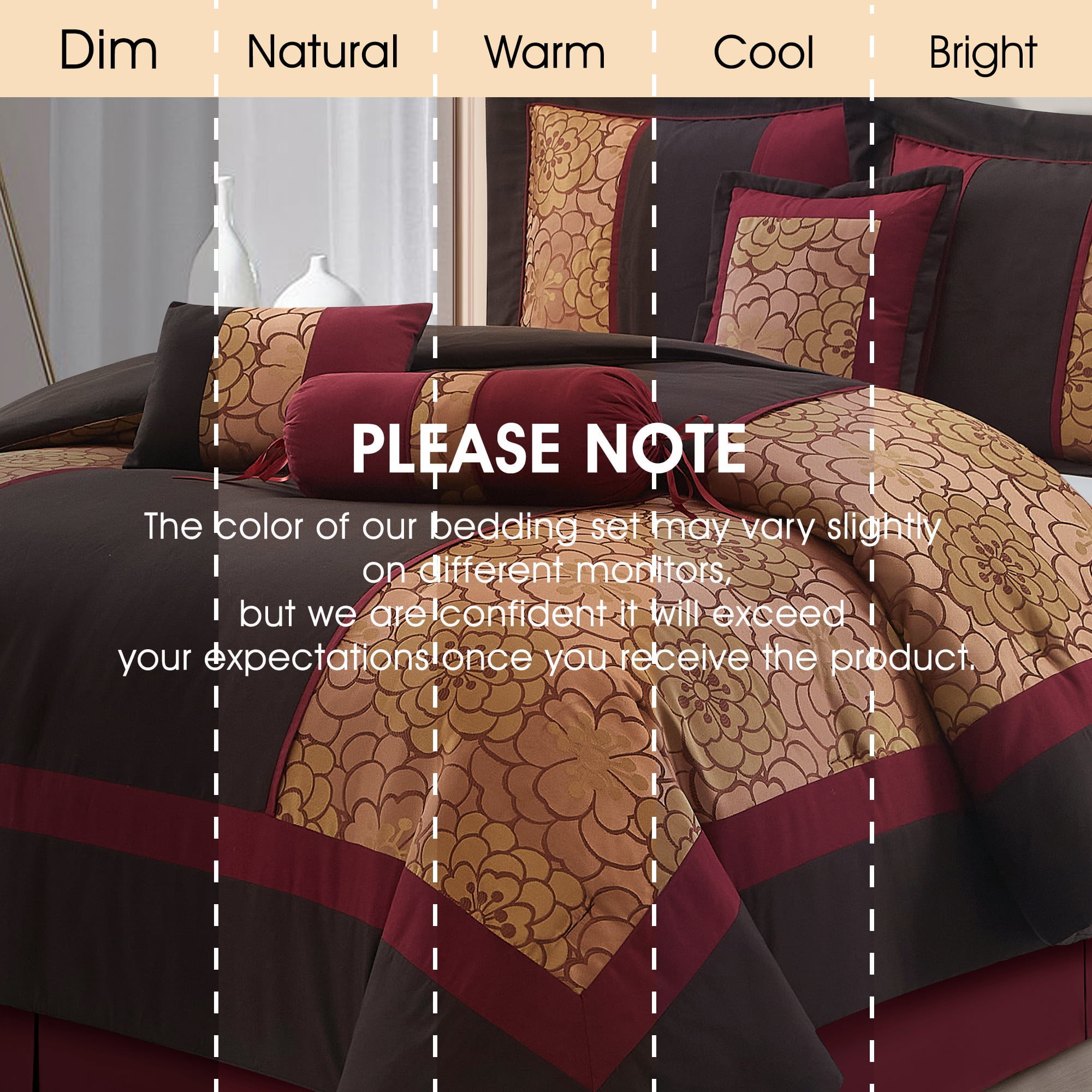 Lanco Nellie Floral 7-Piece Comforter Bedding Set,Classic, Bed Size Queen, Chocolate Brown, Fill Polyester, Floral - Image 2