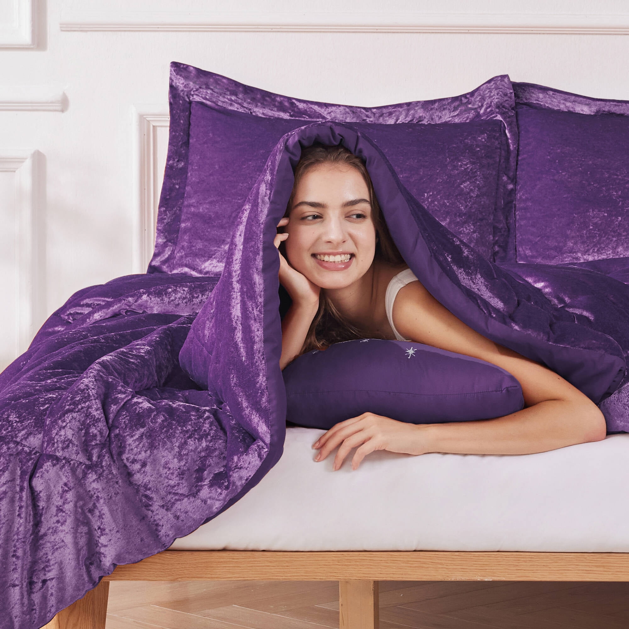 Regency Heights Full/Queen Size Comforter Sets, Velvet Bedding Comforter Set for All Seasons, Purple Bedding Set with Decor Pillow, 4-Piece - Image 9