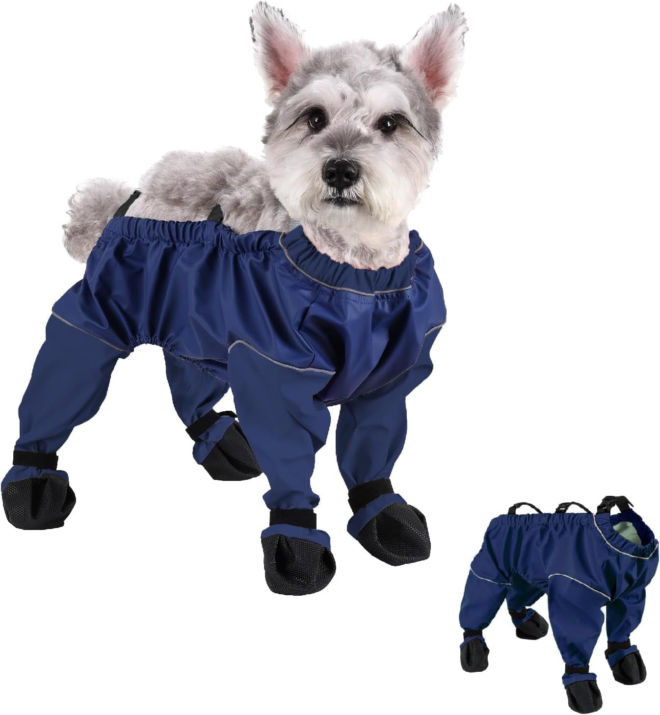 Waterproof Dogs Boots Anti Slip with Reflective Straps, One-Piece Paw Protectors with Suspenders for Small to Medium Dogs in Snow, Rain & Grassland