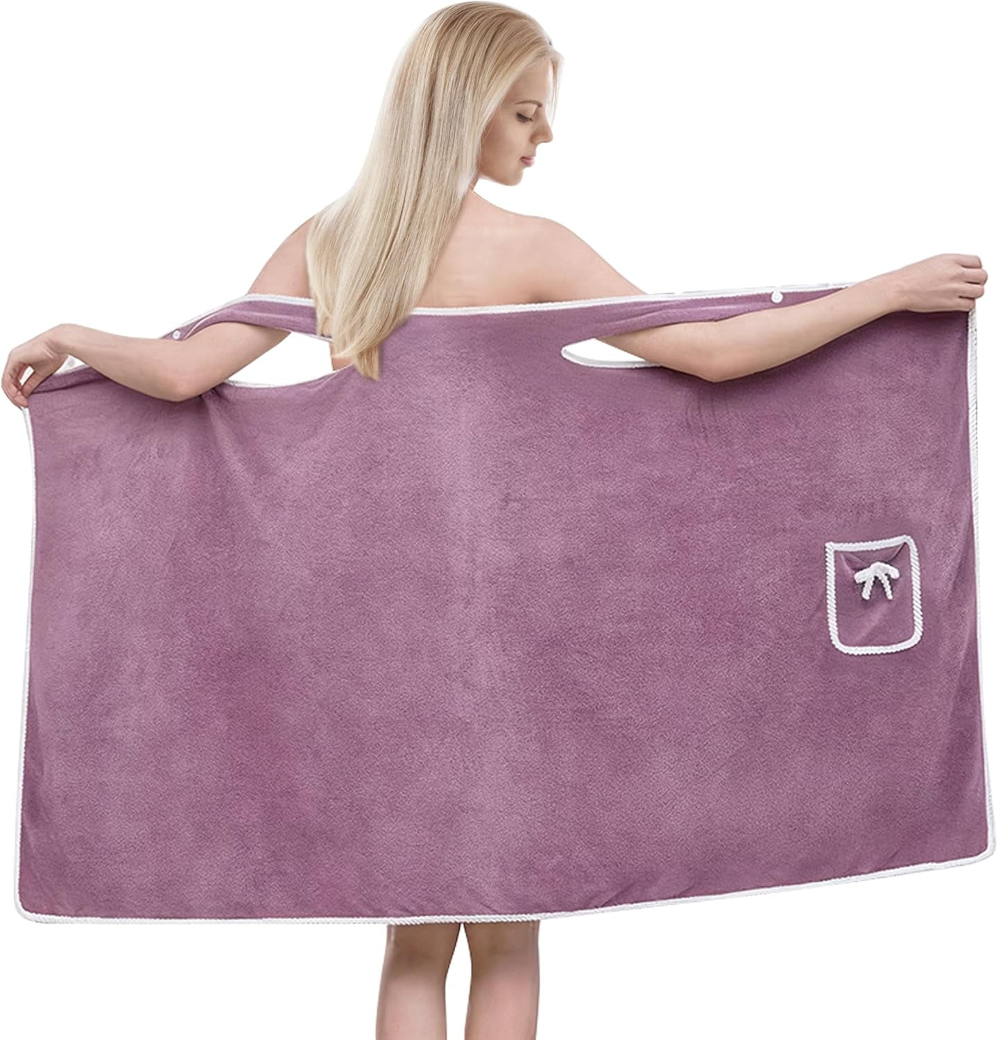 Wearable Towels for Women, 55 x 32 Inch Bathrobe Shower Skirt for Gym & Spa, Soft Fast Drying Water Absorption Body Wrap Dress, Purple