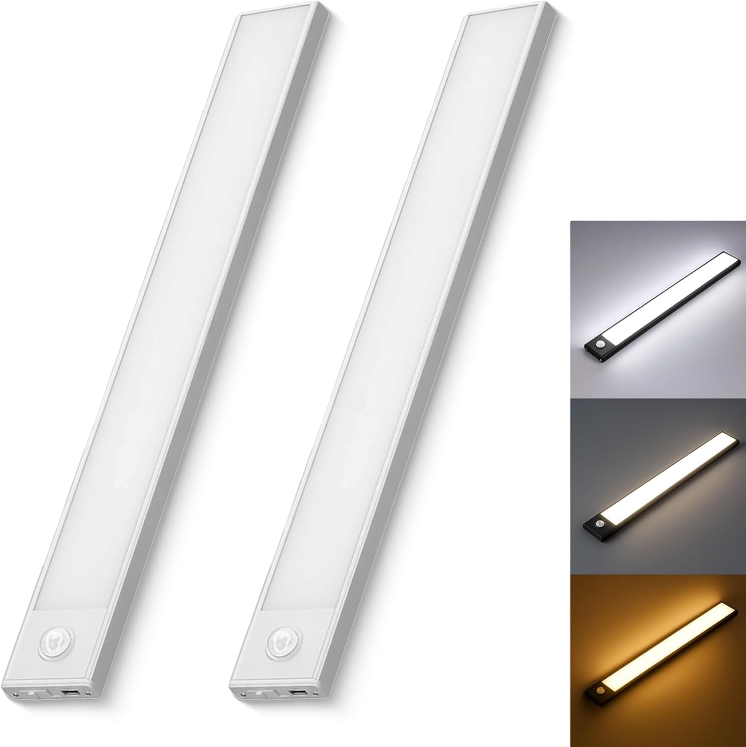 Wireless Motion Sensor LED Under Cabinet Lighting, Rechargeable Magnetic Closet Light, Dimmable 3-Color Modes, Tool-Free Installation