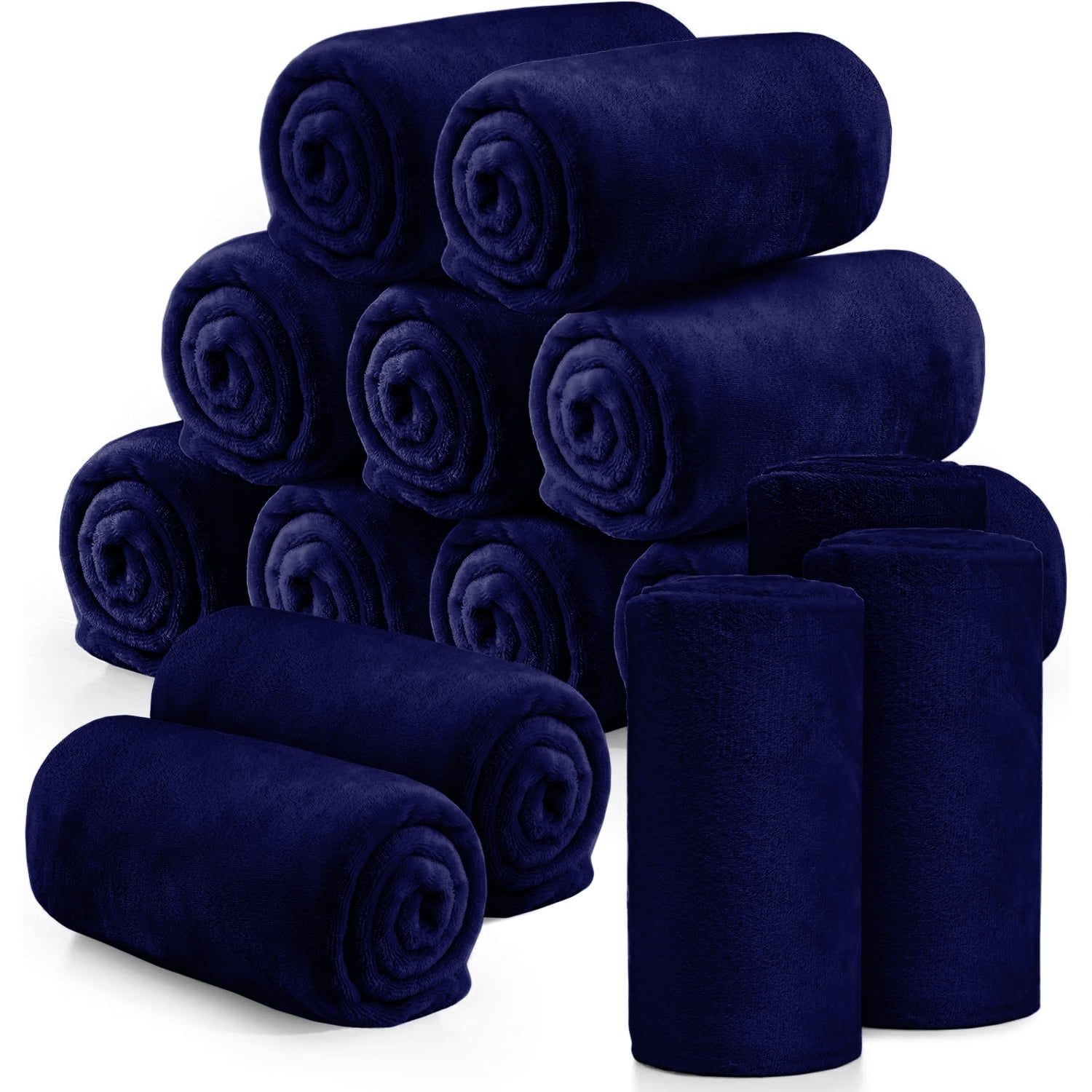 Ameha Fleece Blanket Bulk Pack of 14 For Wholesale, Wedding Guests, Favors, Homeless Adult Washable Winter Blanket Warm Cozy 60x80 Twin Navy