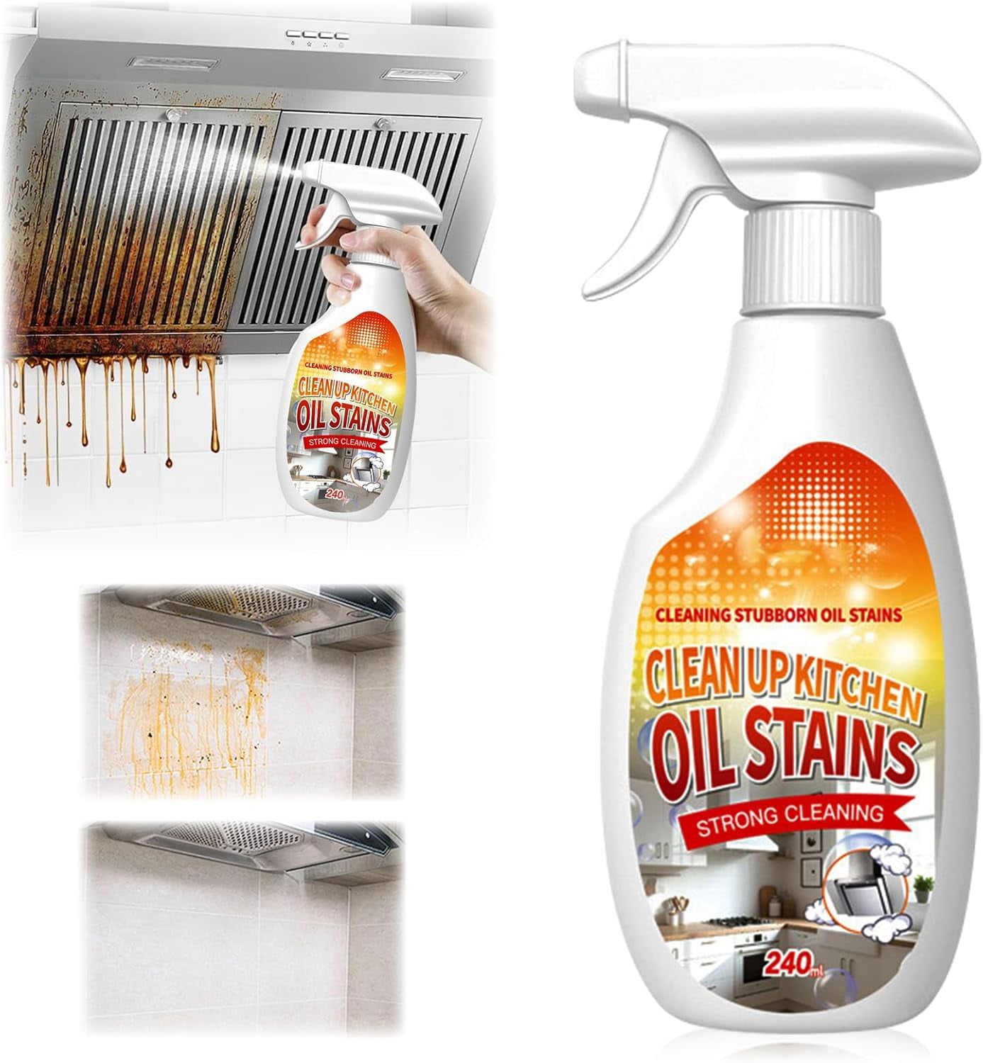Clean Kitchen Oil Stains Spray, Heavy Duty Degreaser & Multipurpose Oil Stain Remover, All-Purpose Cleaner for Appliances, Countertops, Range Hoods & Pots
