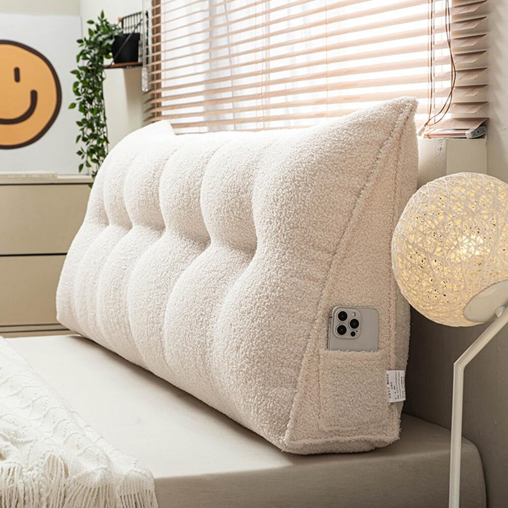 ColourTree Beige Triangular Headboard Wedge Pillow Back Support Pillow for Sitting up in Bed Backrest Headboard Cushion Daybed Pillow with Removable Cover,78.7 * 19.6 * 7.87 Inches