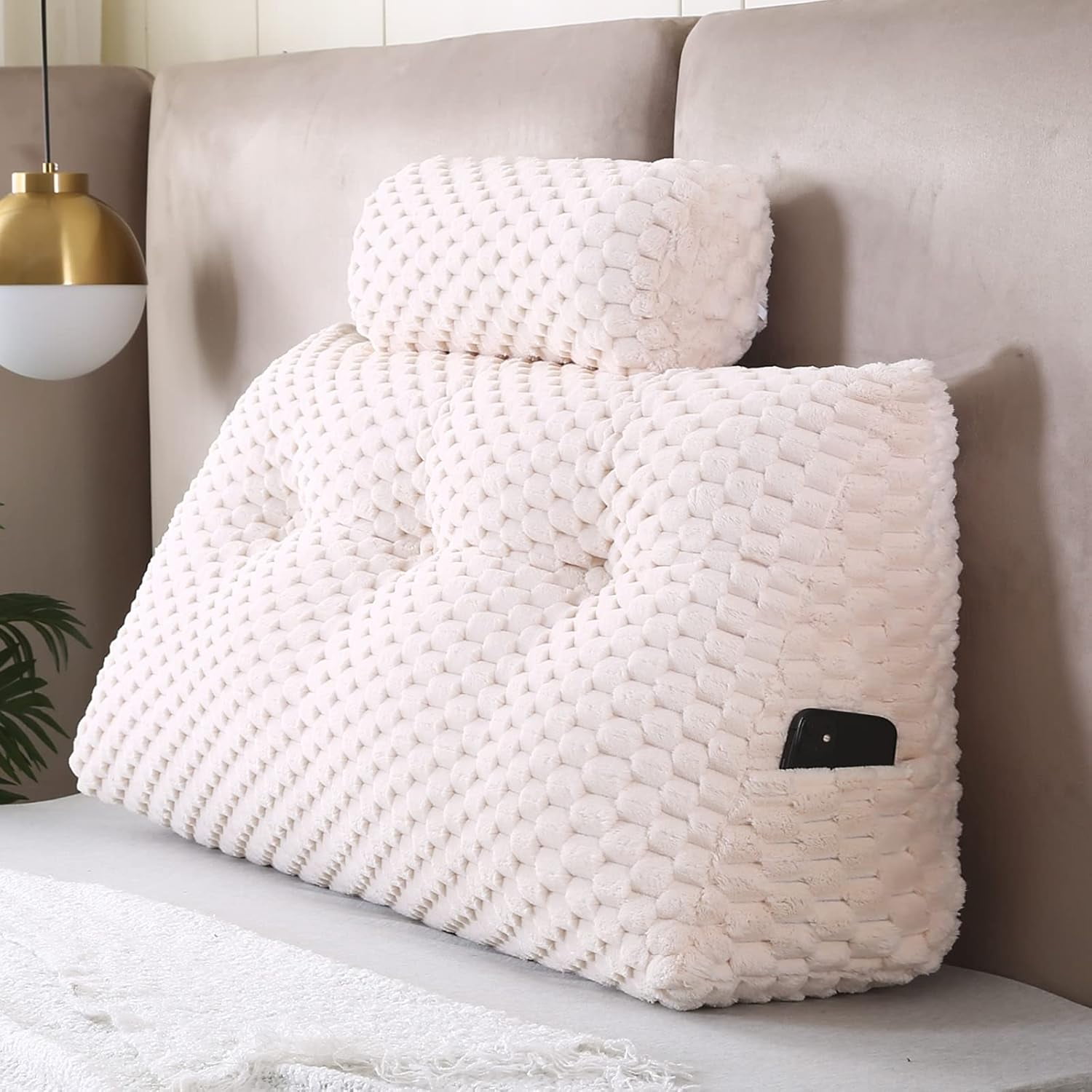 ColourTree Beige 39" L x 8" W x 20" H Wedge Headboard Pillows with 1 Head Roll Pillow Bed Wedge Pillow for Headboard Large Bolster for Bed Rest Reading Pillows Backrest Pillows