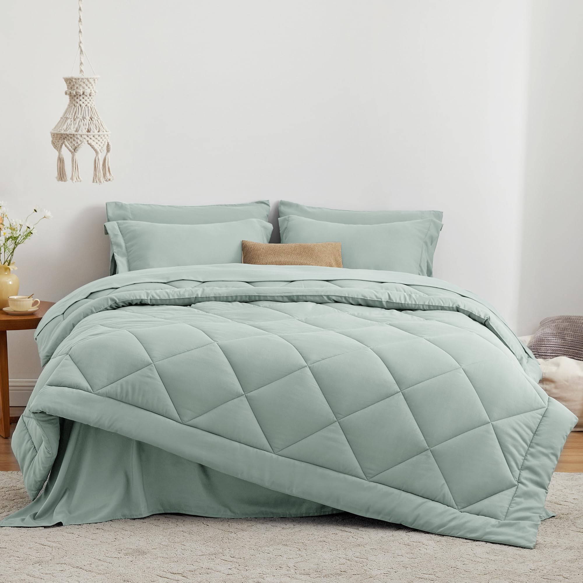 Comforter Set Aqua 5 Pieces Bed In A Bag All Season Bedding Sets With 1 1 Flat Sheet 1 Fitted 1 Pillowcase And 1 Pillow Sham | Soft Breathable Lightweight Comfortable