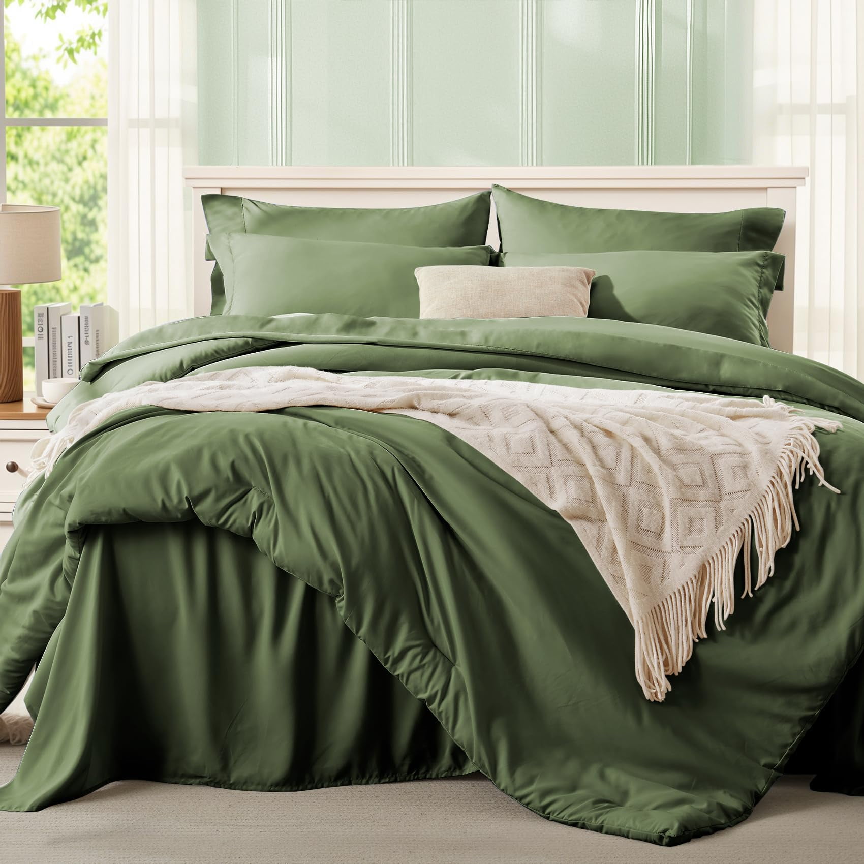 Comforter Set 5 Pieces Olive Green Bed In A Bag With Sheets All Season Bedding Sets 1 1 Pillow Sham 1 Pillowcase 1 Flat Sheet 1 Fitted | Softness High Quality Warmth Comfort Oeko