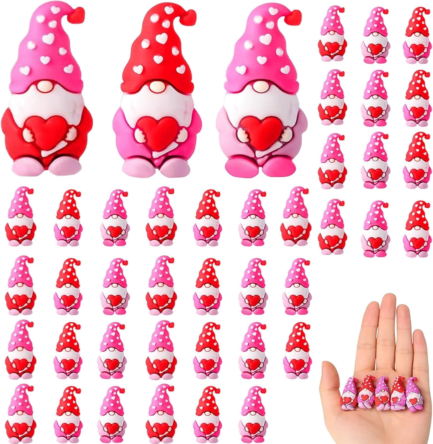 Cute Valentine's Day Heart Gnomes | Mini Figurines & Tabletop Decor for Valentine's Day Party Favors & Home Decor