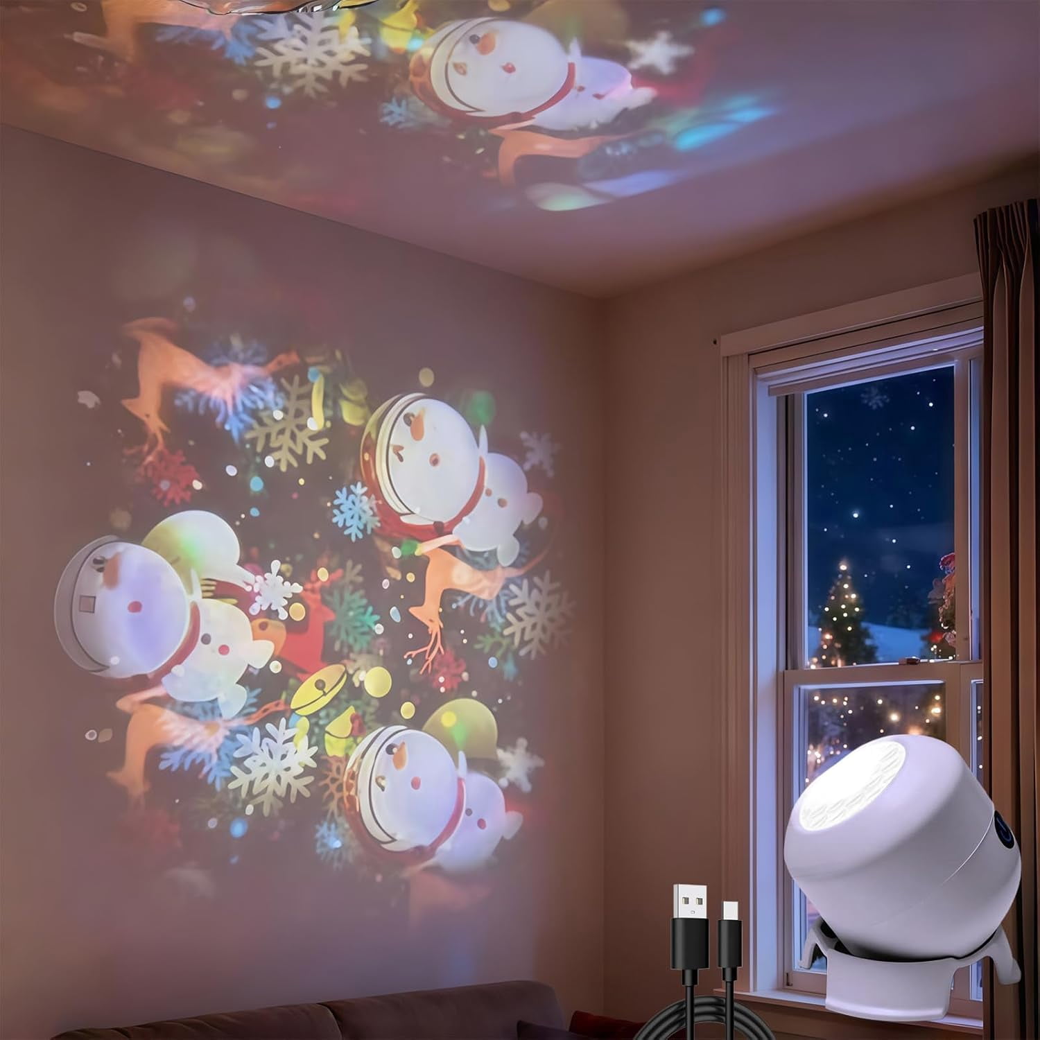 Dynamic Rotating LED Light Projector | Calming Atmosphere Lamp for Bedroom & Living Room, Gentle Moving Lights for Relaxation & Restful Sleep