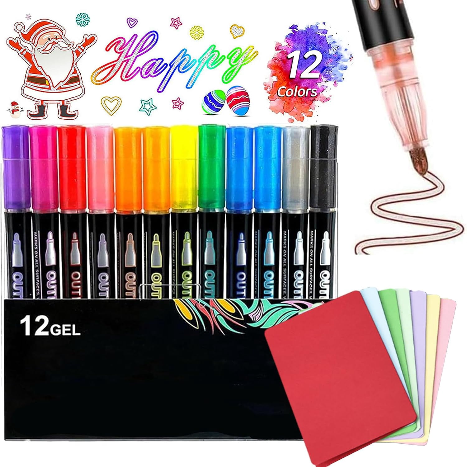 Dreamy Sparkle Dual-Line Contour Pen, Metallic Outline Shimmer Marker Set, Quick-Dry Double Line Art Pen for Drawing, DIY Crafts