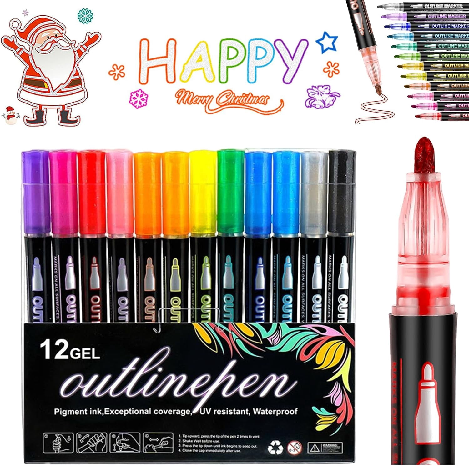 Dreamy Sparkle Dual-Line Contour Pen, Self Outline Markers with Fast-Drying Ink, Long-Lasting Dual Pen for Drawing, Coloring, DIY Crafts