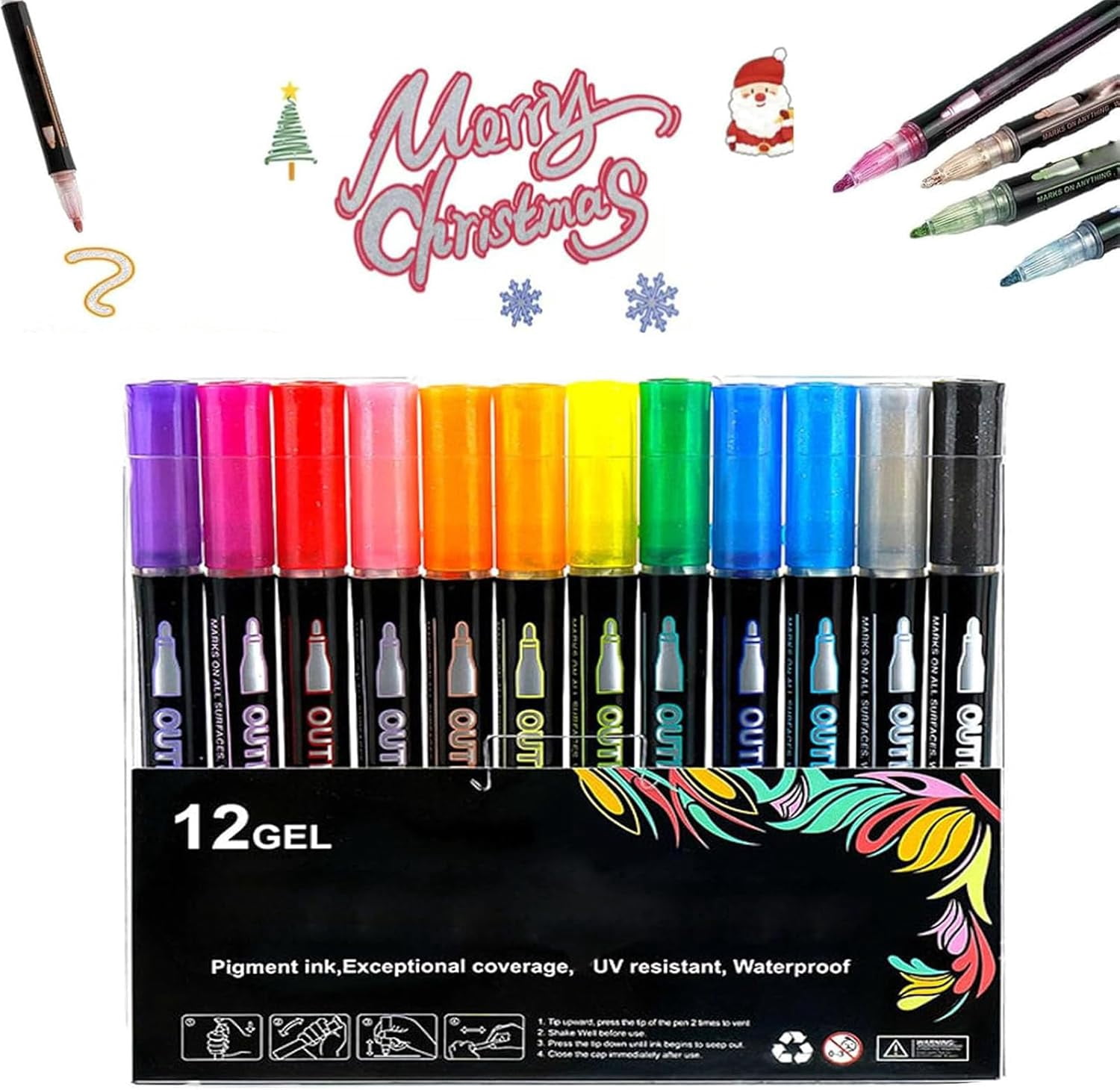 Dreamy Sparkle Dual Pen, Self Outline Markers, Fast-Drying Dual-Line Contour Pen for Coloring, Drawing and DIY Crafts