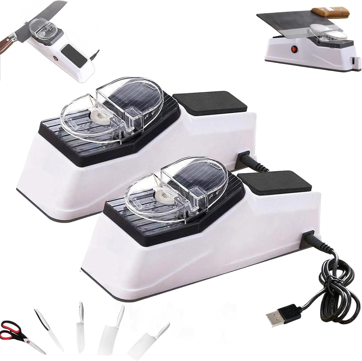 Electric Knife Sharpener Professional | Multifunctional Double Sided USB Rechargeable Electric Sharpener, 5s Quick Sharpening Tool for Kitchen Knives