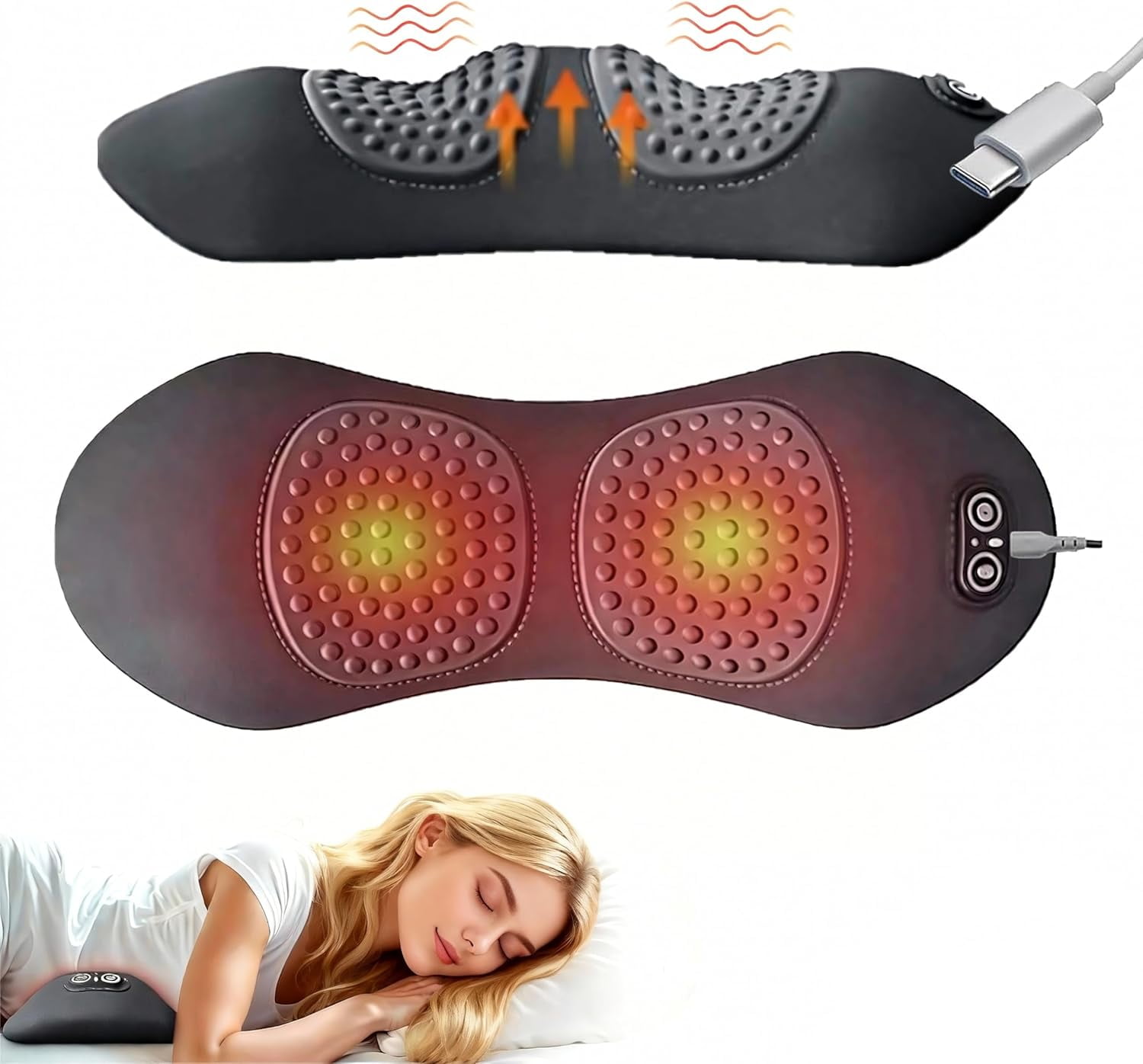Electric 3 in 1 Lumbar Support Pillow | Adjustable Height with Traction, Vibration Massage & Heat for Lower Back Pain Relief