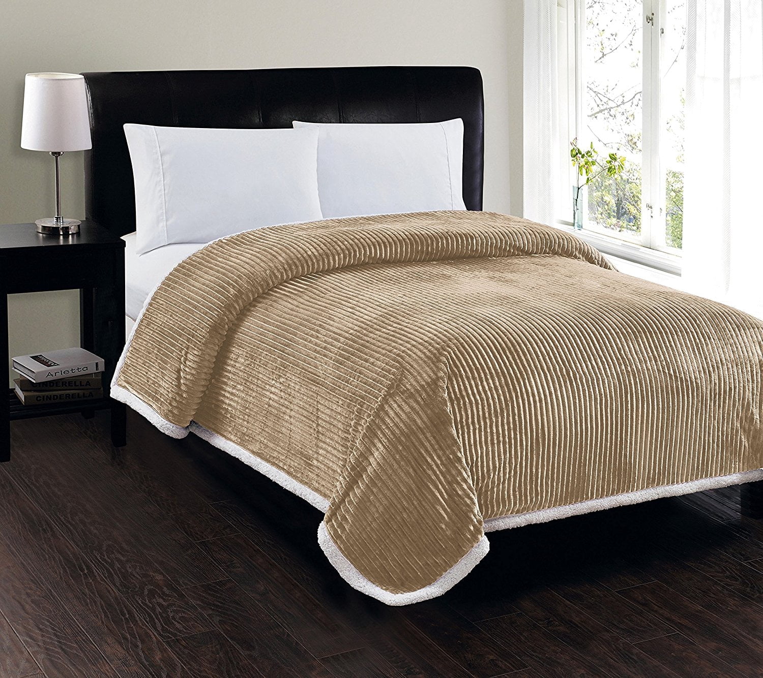 Elegant Comfort Best, Softest, Luxury Micro-Sherpa Blanket on ! Heavy Weight Stripe Design Ultra Plush Blanket, Full/Queen, Beige