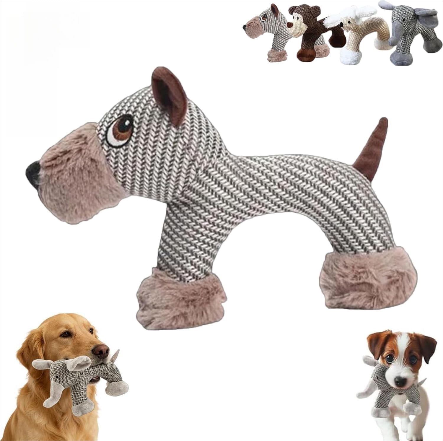 Elephant Dog Toy with Squeaker, Durable Linen Dog Toys, for Teething, Interactive Play for Small Medium Dogs