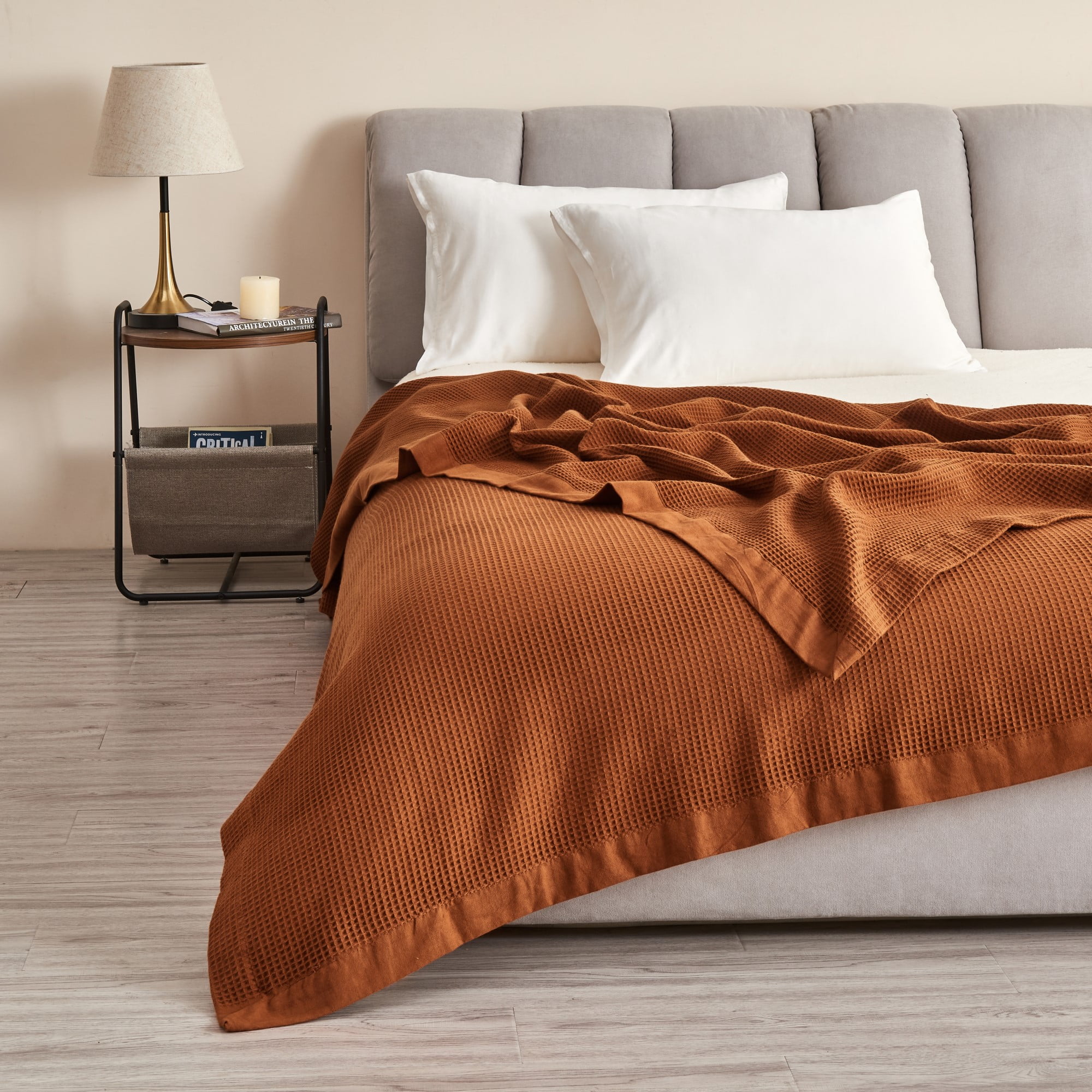 Great Bay Home 100% Cotton Soft All-Season Waffle Weave Knit Blanket (Full / Queen, Terracotta)