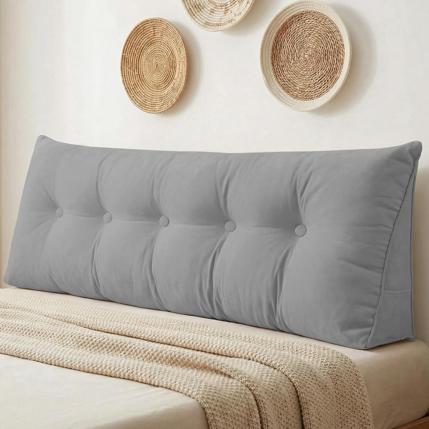 Headboard Pillow Queen, Large Triangular Wedge Headboard Pillow for Reading and Resting, Backrest Positioning Support Pillow with Removable Cover (Grey)