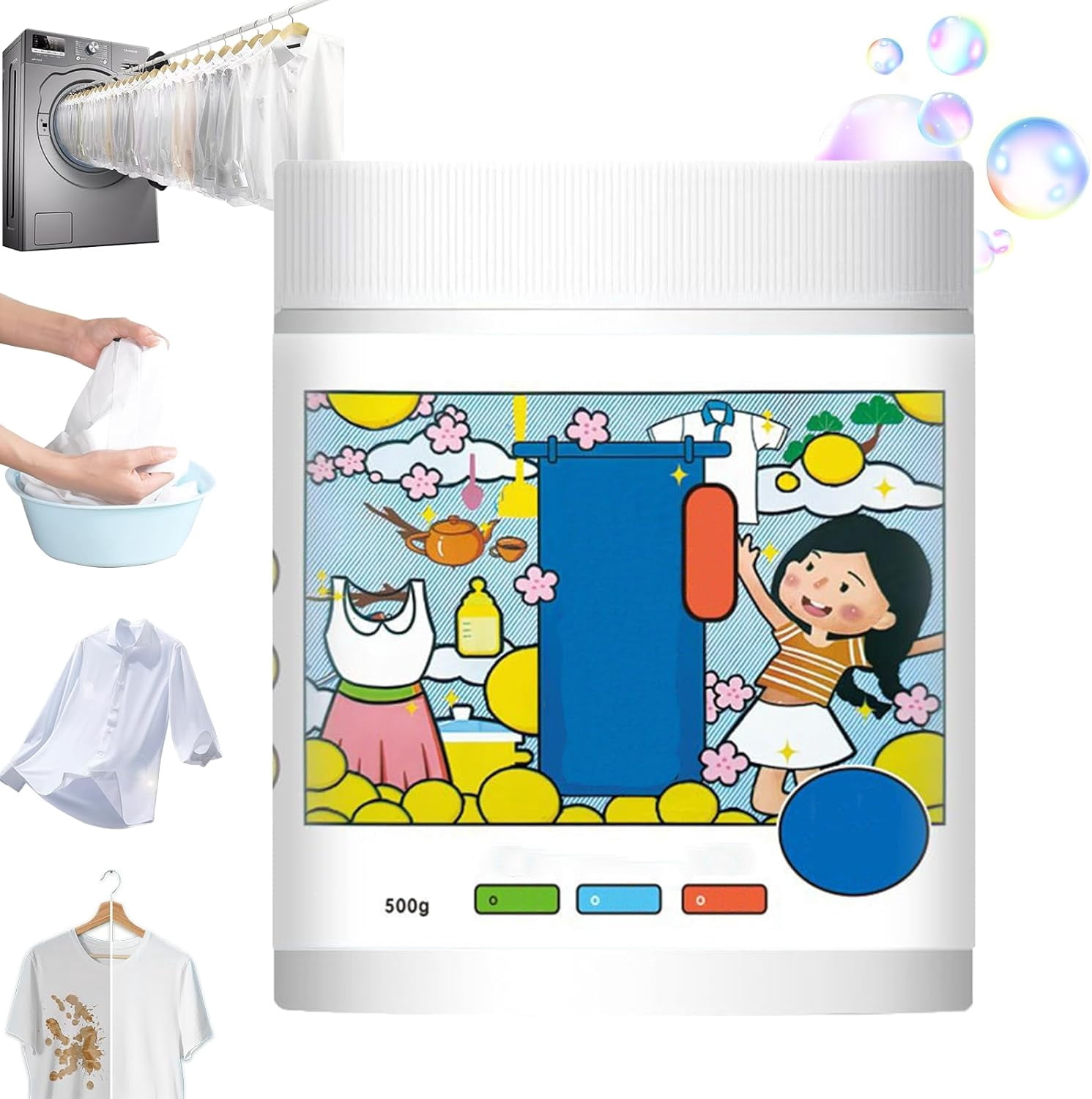 Hyper Concentrated Strong Stain Remover Powder for Clothes | Oxygen Laundry Powder for Everyday Fabrics, Removes Milk, Sweat, Oil & Fruit Stains