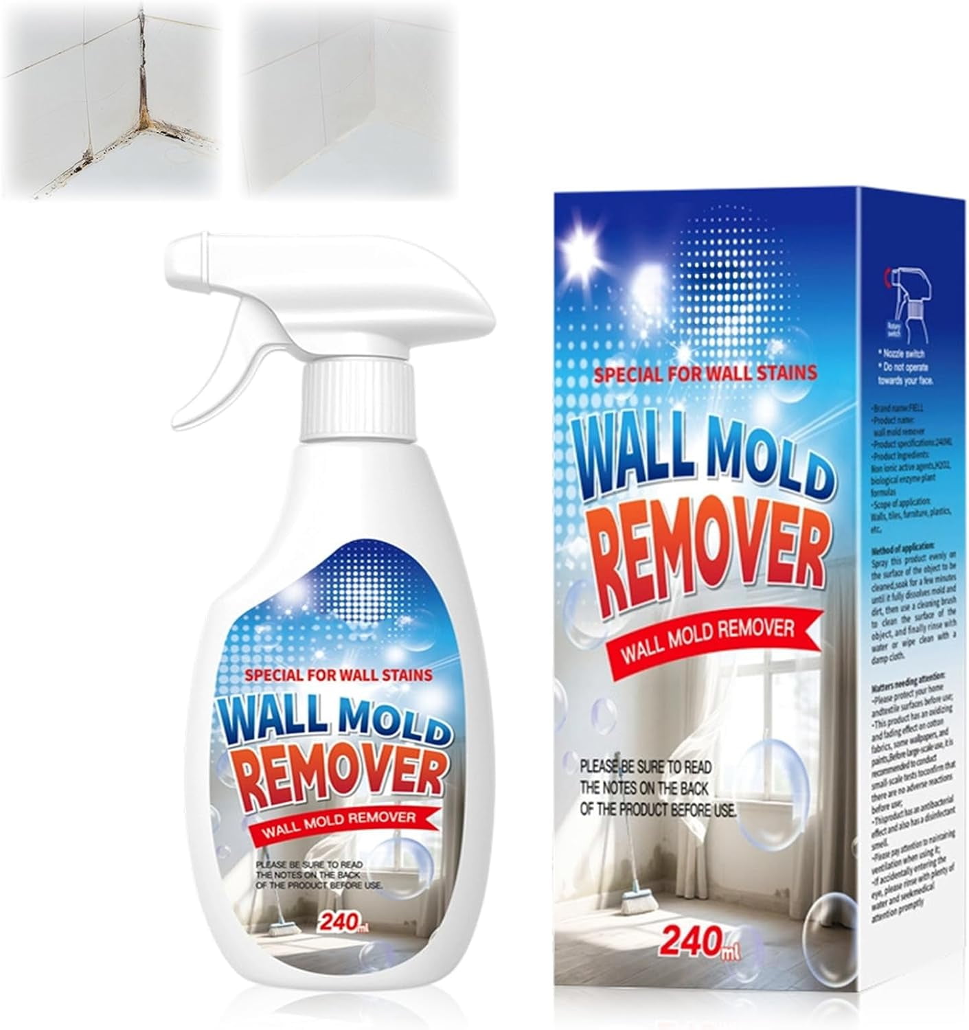 Highly Effective Removal Spray | 8.36 Fl.Oz Wall Cleaner for Wood, Tile, Fabric in Bathrooms & Kitchens, Long-Term Protection Spray