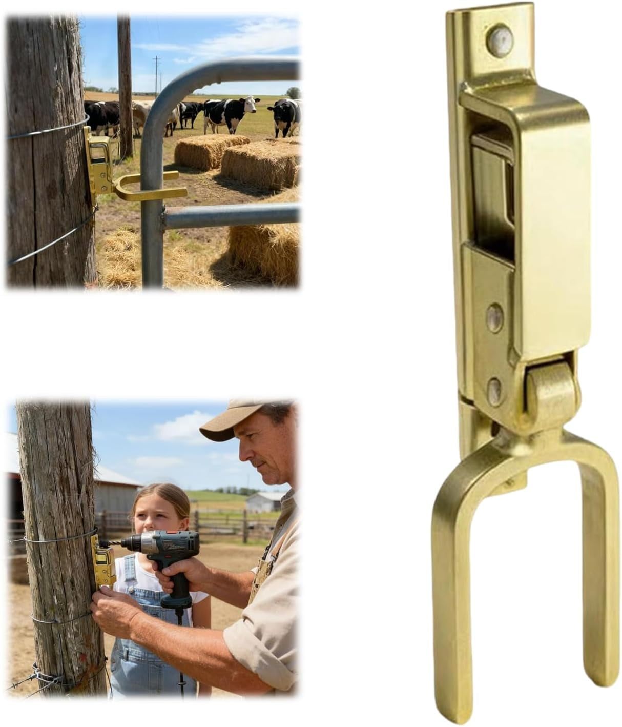 Instant Locking Gate Latch, Heavy-Duty Rust-Resistant Steel Automatic Spring Lock, One Hand Farm Gate Latch for Metal & Pipe Gates to Prevent Cattle, Sheep & Horses from Escaping