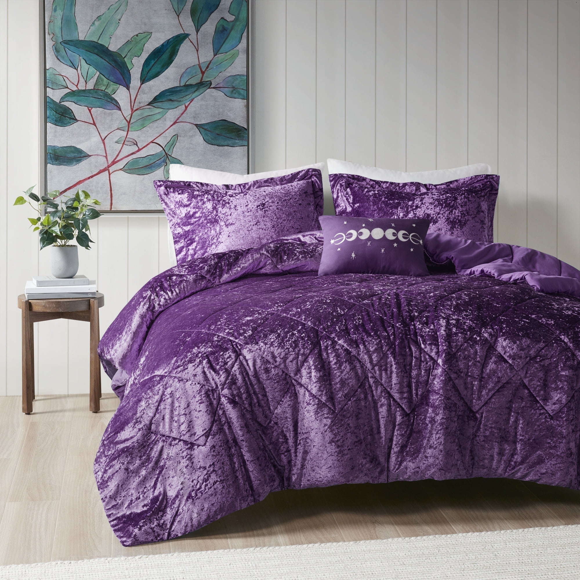 Regency Heights Full/Queen Size Comforter Sets, Velvet Bedding Comforter Set for All Seasons, Purple Bedding Set with Decor Pillow, 4-Piece