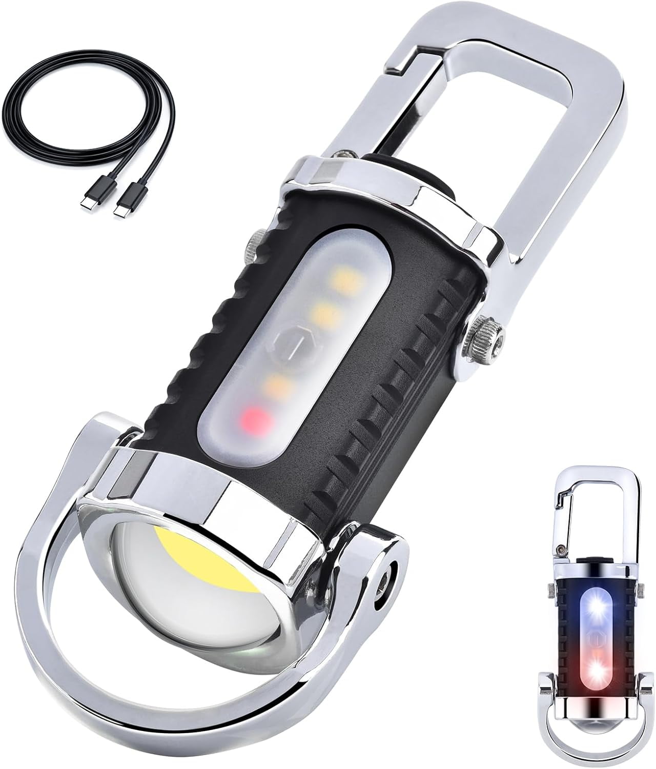 Keychain Flashlight, Portable Rechargeable Bright Keychain Flashlight, with 7 Modes & COB Light for Emergencies