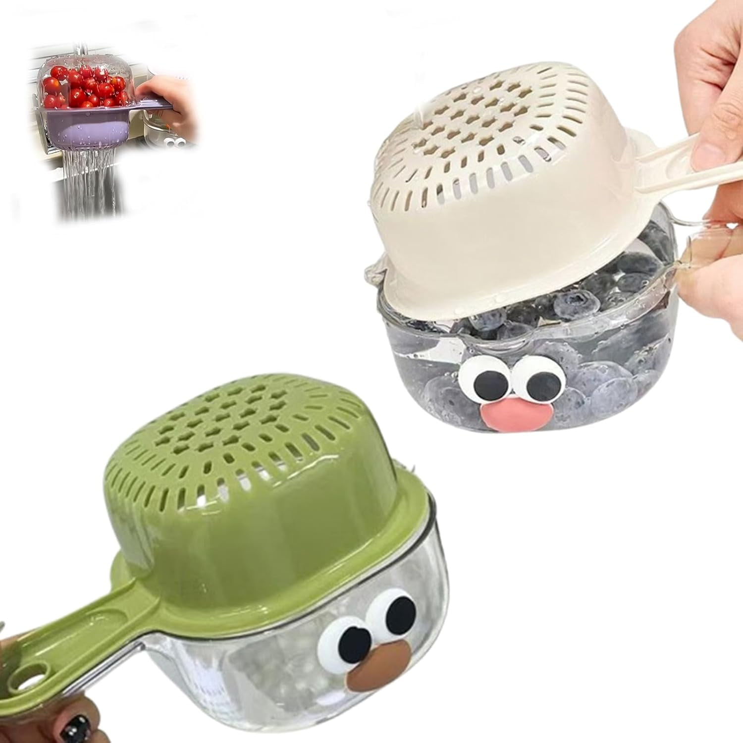 Kitchen Dual-Layer Draining Basket with Handle, Handy Mini Berry and Tomato Washer, Plastic Draining Basket & Storage Container for Kitchen