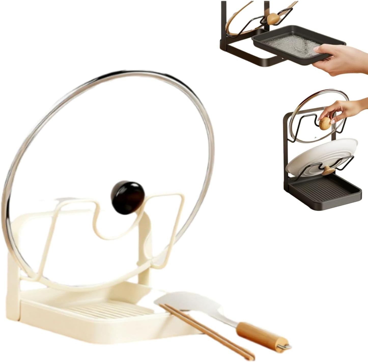 Kitchen Pot Lid Storage Rack | Stainless Steel Pot Lid Holder & Spoon Rest for Stove Top, Multifunctional Countertop Organizer