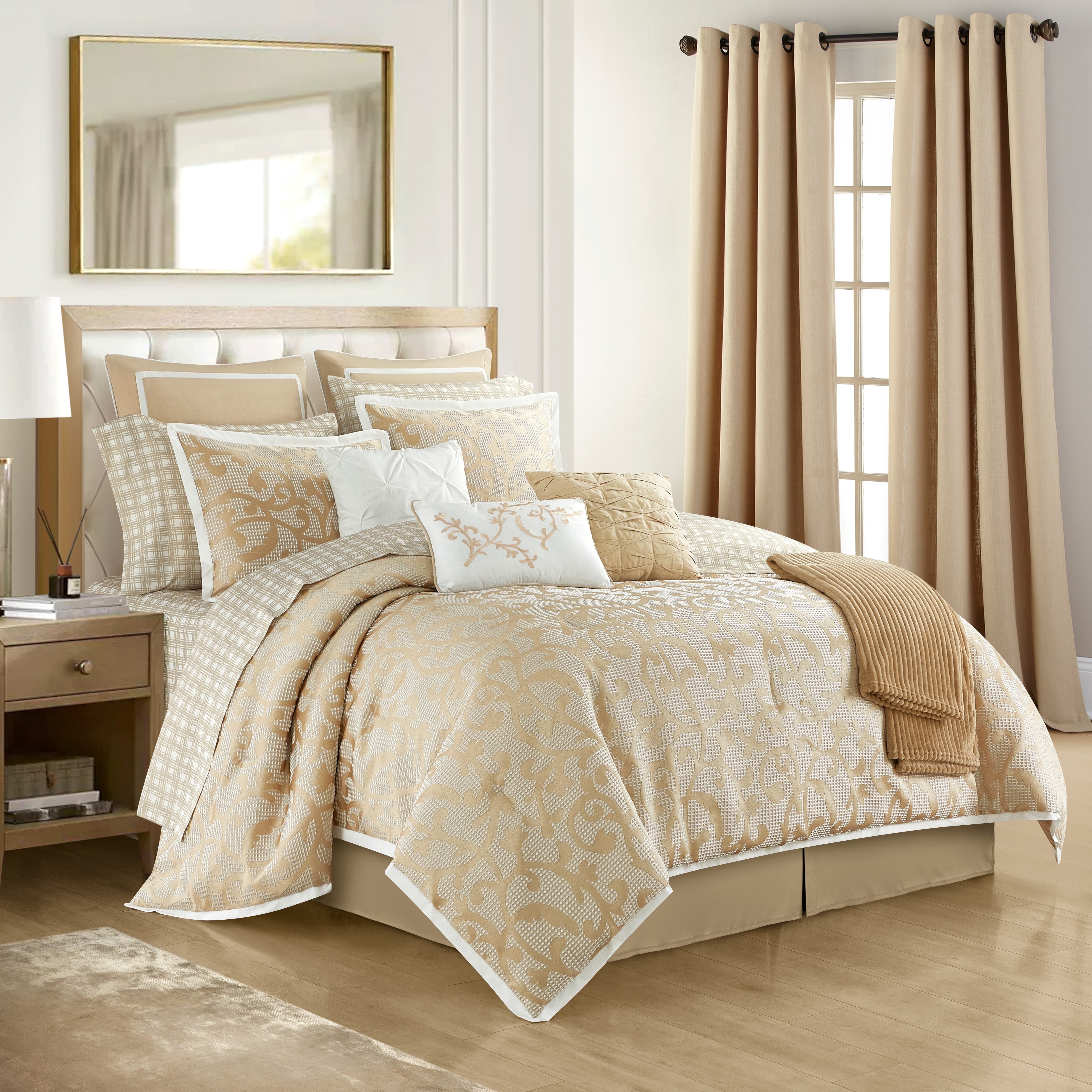 Lanco Taupe Paisley Comforter Set California King Size, 16 Piece, Jacquard Bedding Sets & Collections, Matching Flat Sheet, Fitted Sheet, Pillow Shams , Bedskirt , Curtains