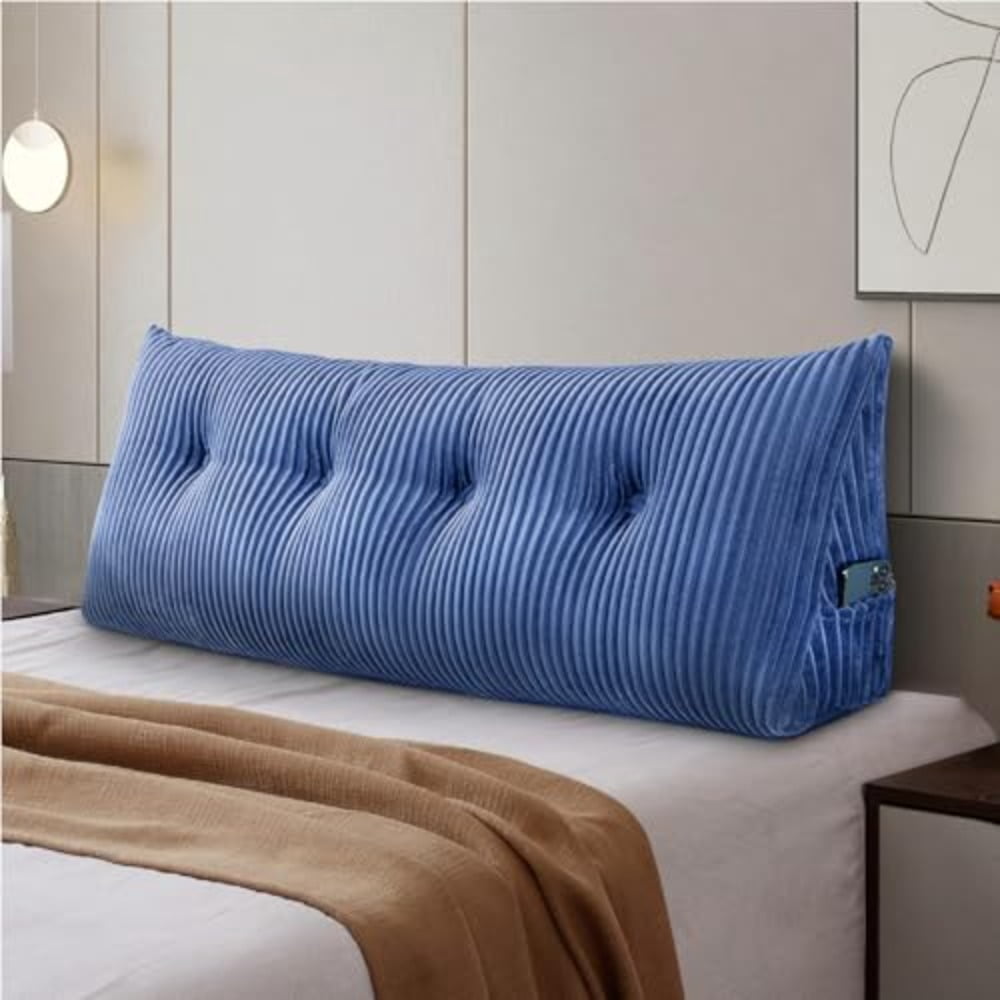 Large Headboard Pillow Headboard Wedge Pillow Bed Rest Reading Pillow Bolster Triangular for Sitting in Bed-Backrest Positioning Support Long Pillow for Daybed Full: 54x8x20 Inches Blue