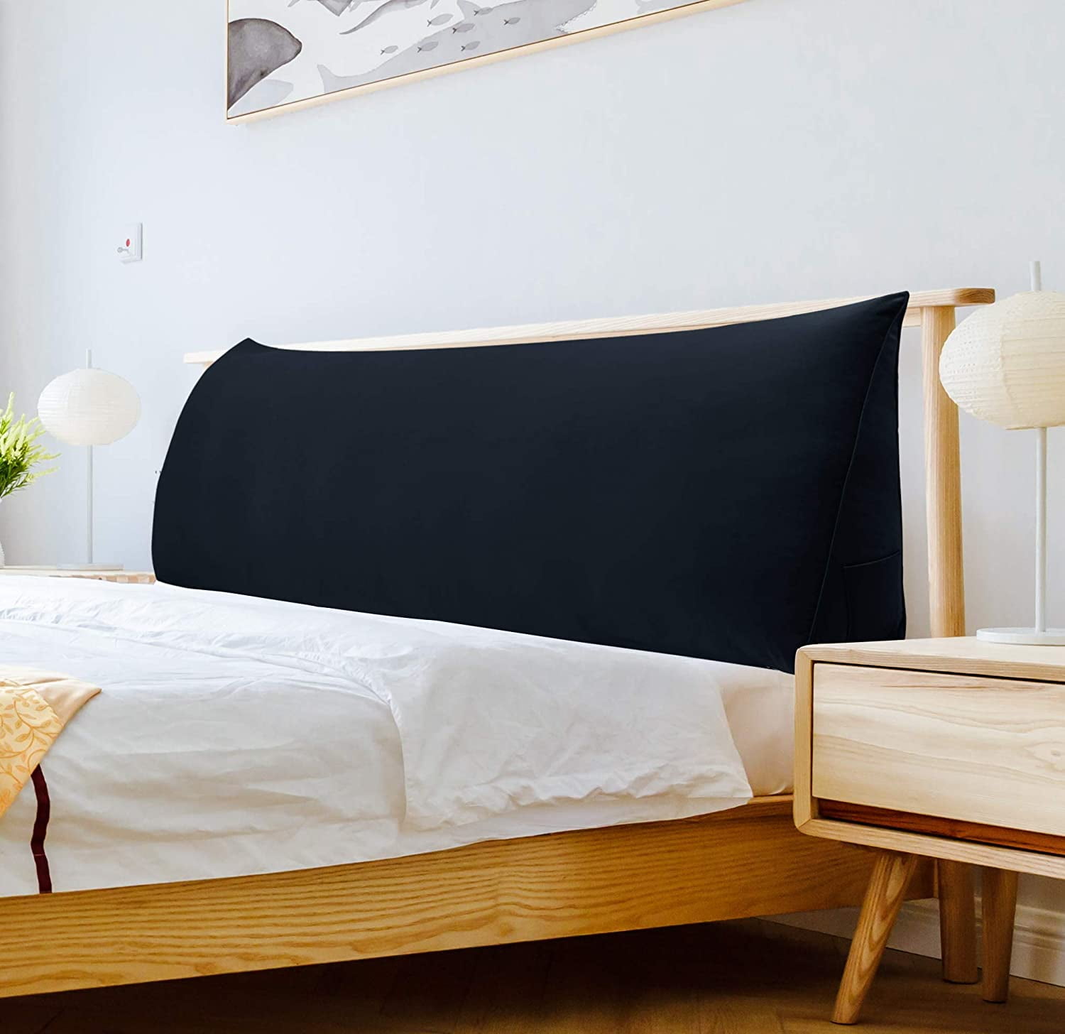 Large Pillow Headboard Triangular Headboard Daybed Pillows Large Bolster Triangular Headboard Backrest Suitable for Sofa and BedRemovable for Washing Black King