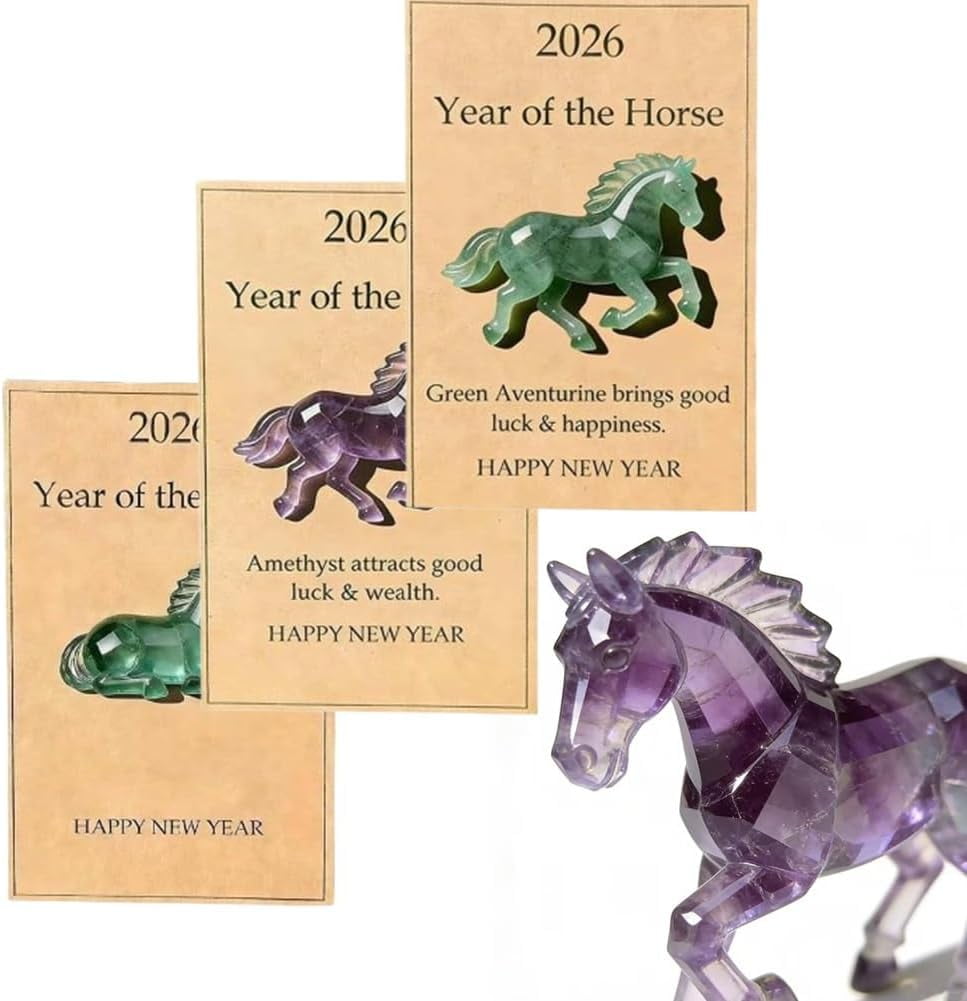 Lucky Amethyst Crystal Horse — Symbol of Wisdom & Success (2026), Unique Clear Figurine for Home Office Desk Decor