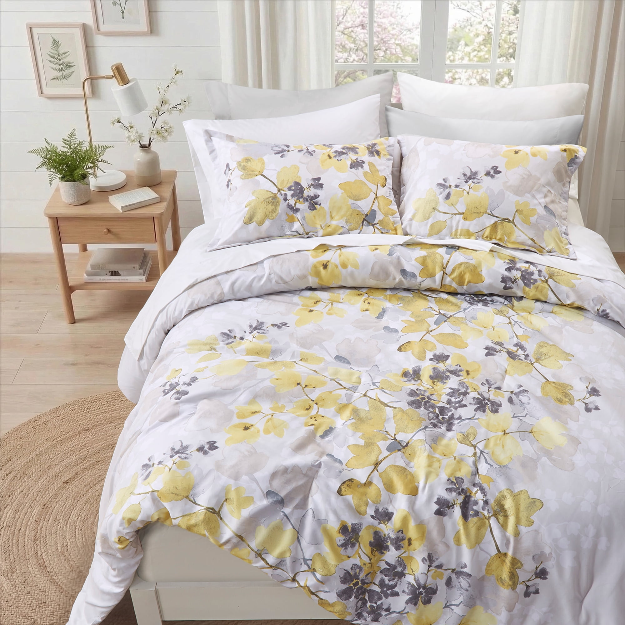 Regency Heights King Size Comforter Sets, Yellow Bed in a Bag King, Botanical Bedding Comforter Set with Bed Sheets and Side Pockets, 9 Pieces