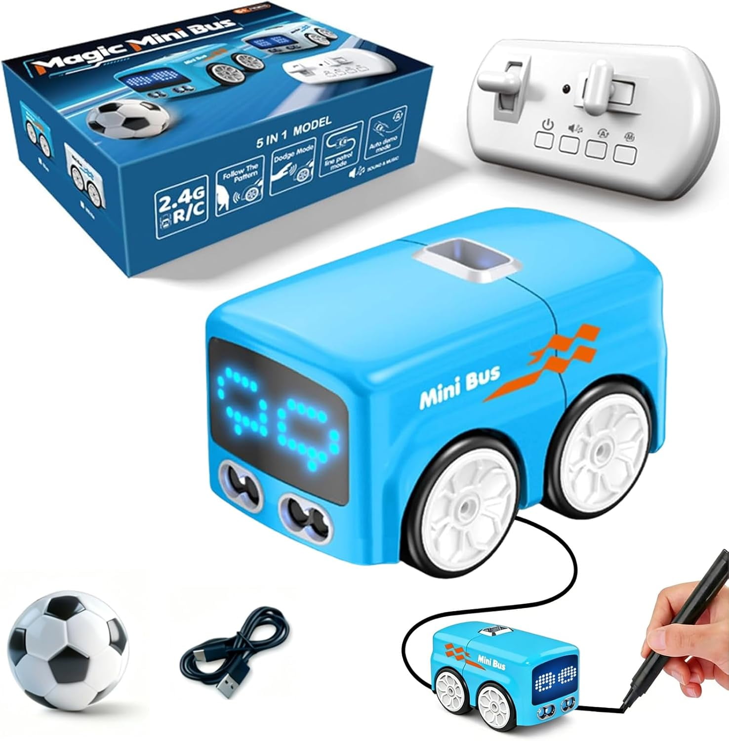 Magic Cars Follows Line Mini RC Bus | 2.4GHz Line-Following Sensor Car with Follow & Escape Modes, Smart Interactive Educational