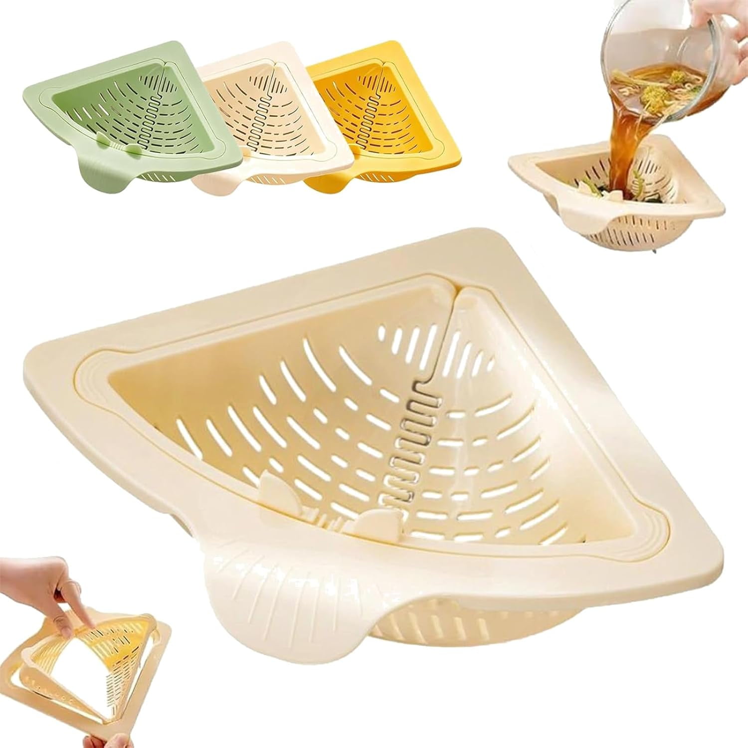 Magnetic Drainage & Filter Basket | Punch-Free Triangular Kitchen Sink Strainer with Twist-Open Bottom, Draining & Storage Corner Rack