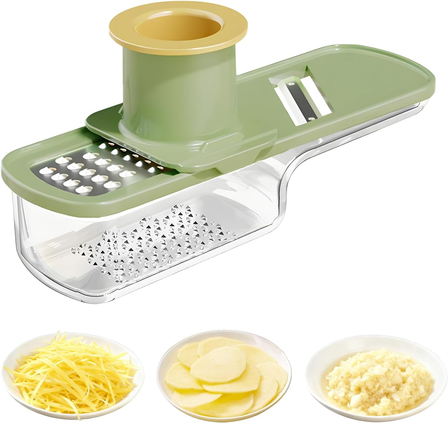 Mini Garlic Grinder | 3 in 1 Ginger Garlic Grater with Container, Functional Mandoline Slicer & Veggie Shredder with Hand Guard