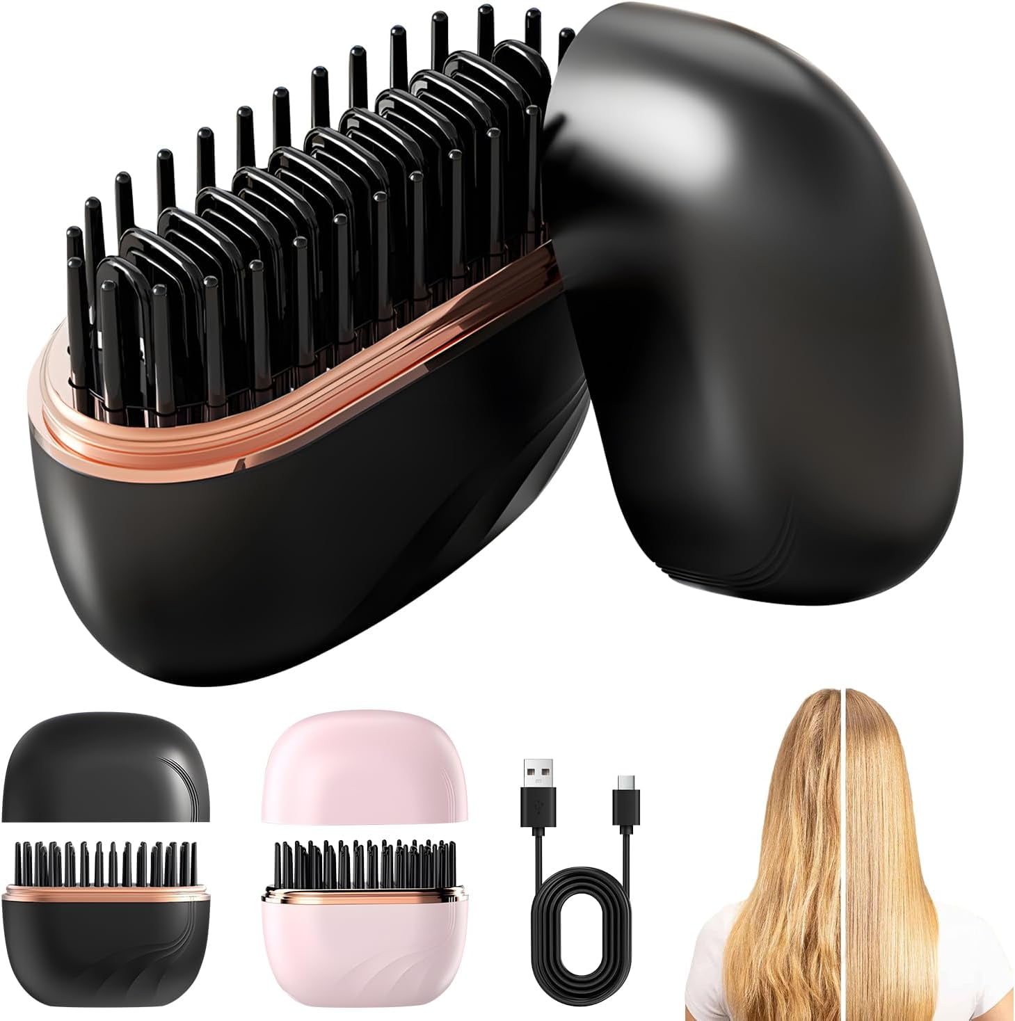 Mini Hair Straightener | Cordless Rechargeable Portable Straightener Brush with 3 Temperature Settings & Fast Heating, Anti-Scald Ceramic Plates for Home & Travel Gift