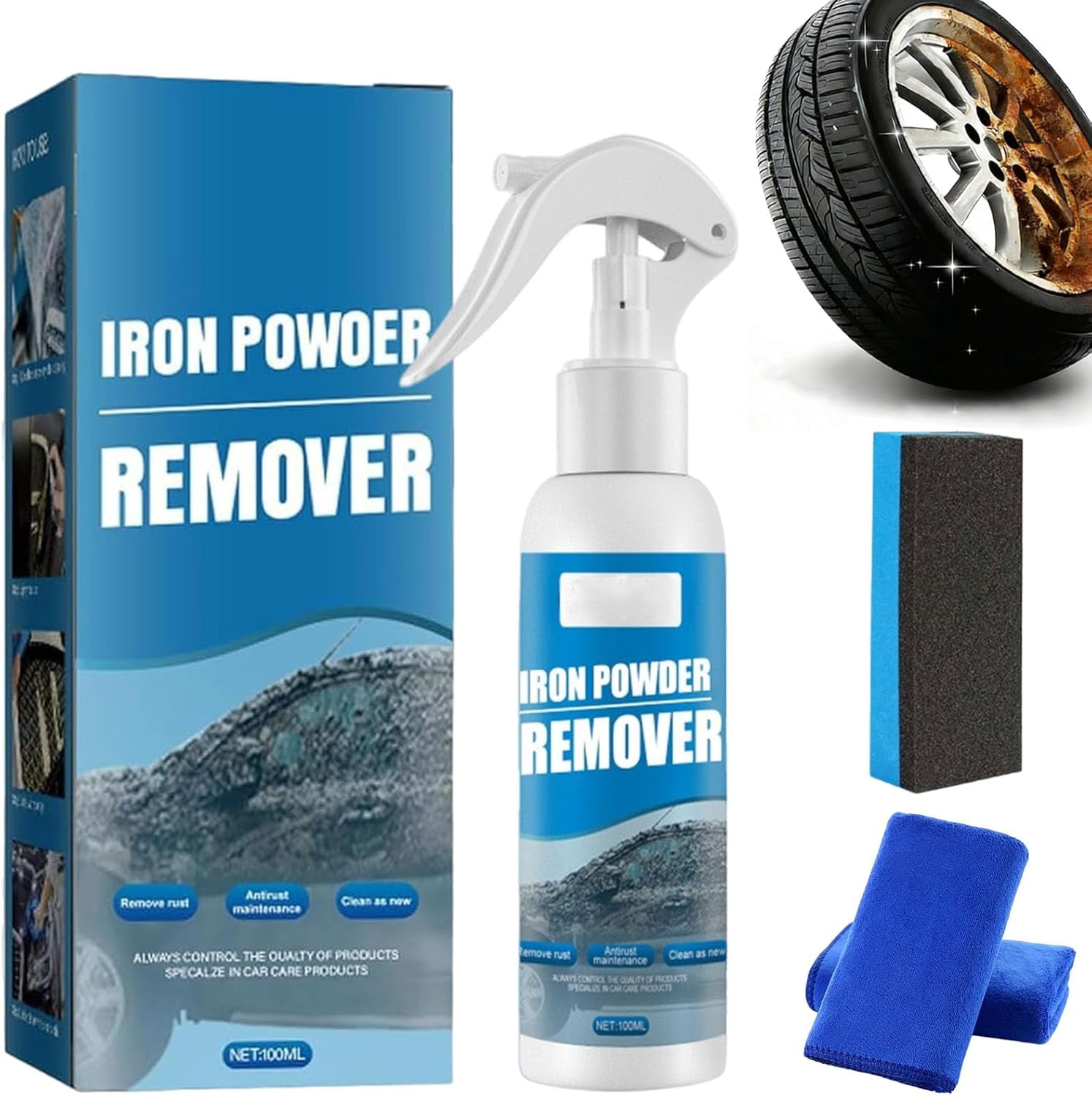 Multi-functional Quick-acting Rust Removal Spray, Heavy Duty Rust Remover for Metal, Fast Action Iron Powder Cleaner for Cars, Wheels, Tools, Bike Chains
