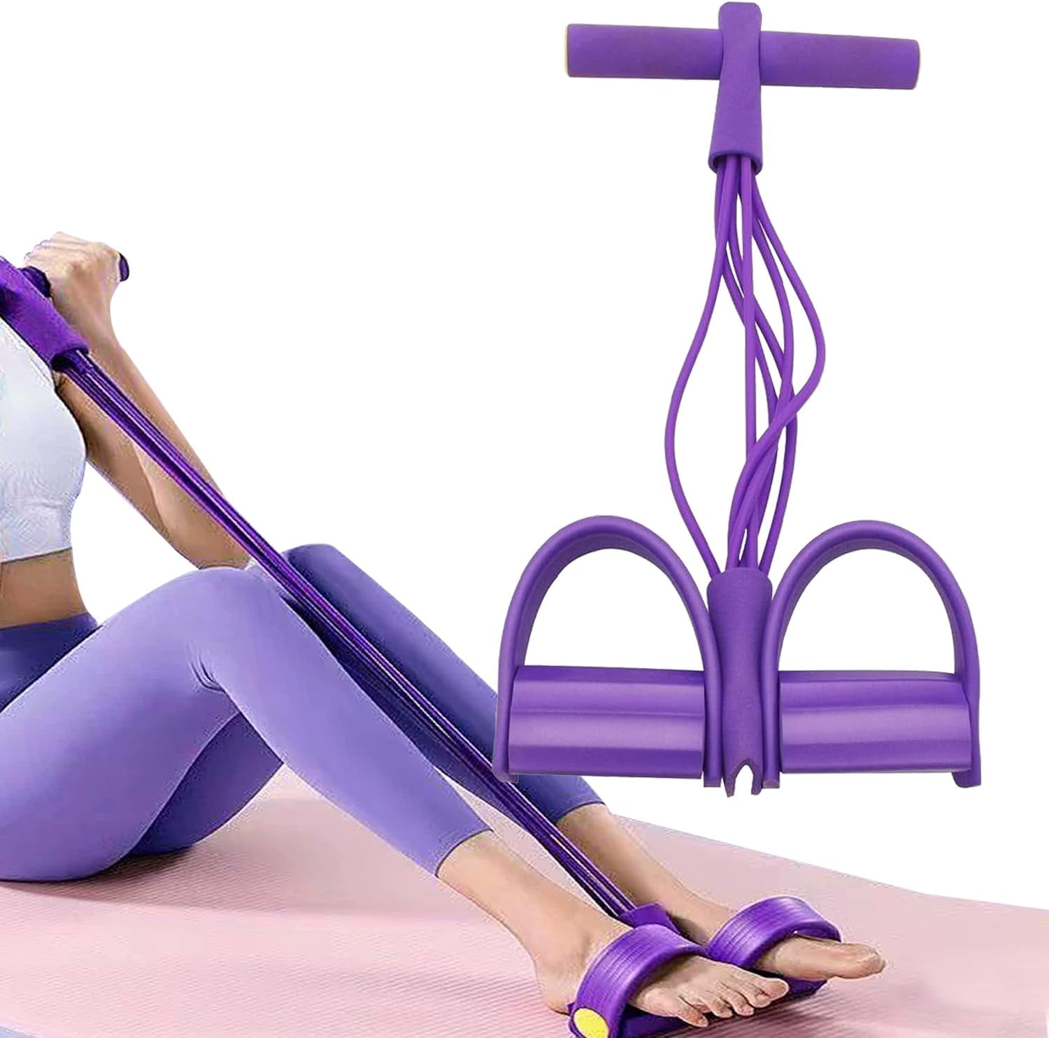 Multifunction Pedal Resistance Band, 6-Tube Elastic Sit Up Pull Rope for Abdomen, Waist, Arm, Leg Stretching, Home Gym Exercise Equipment for Slimming