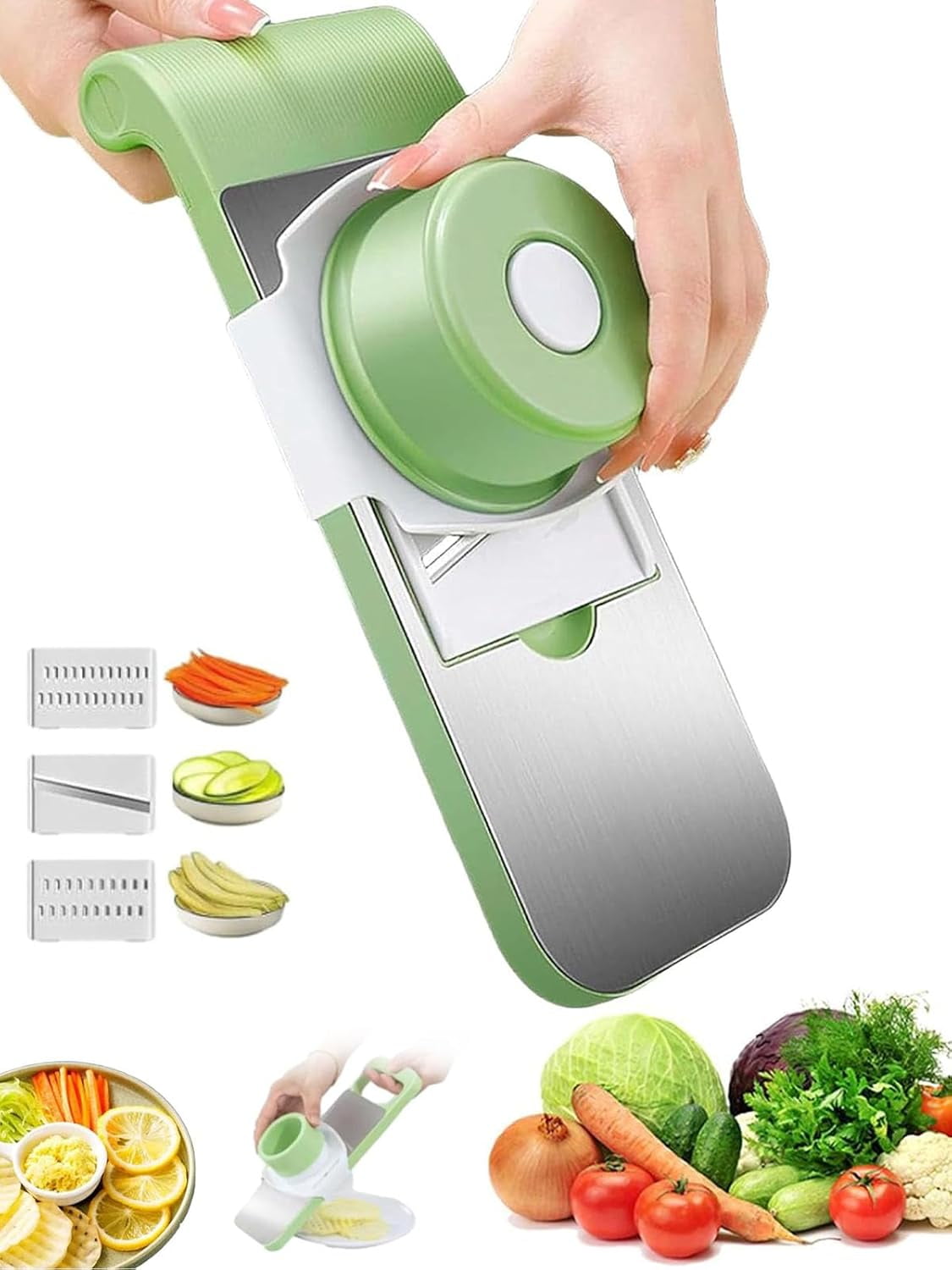 Multifunctional Vegetable Cutter | Portable 5 in 1 Mandoline Slicer with 3 Detachable Stainless Steel Blades for Slicing & Shredding