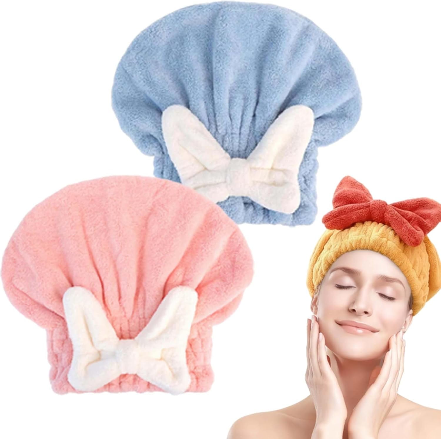 New Super Absorbent Hair Towel Wrap for Wet Hair | Thickened Quick Drying Microfiber Hair Turban with Bow Tie for Women, Adults & Kids