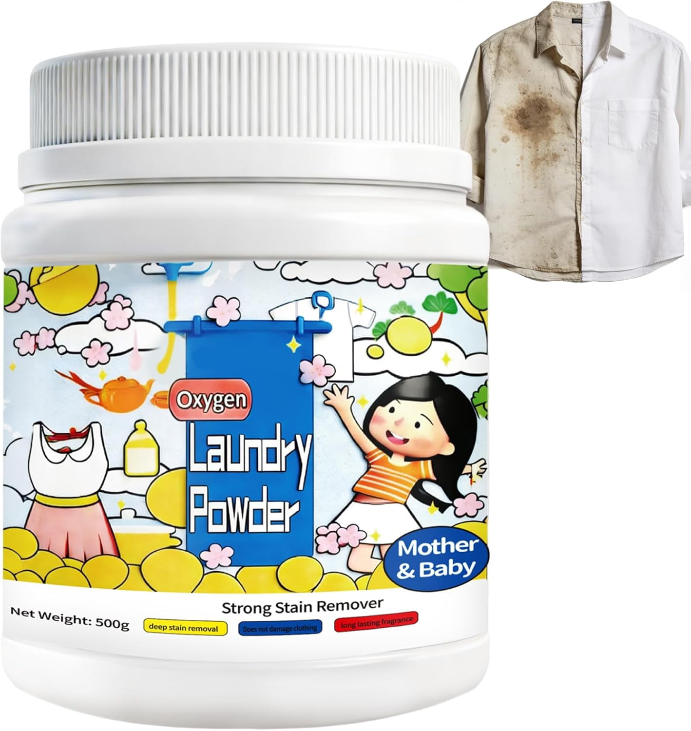 Oxygen Laundry Powder | Hyper Concentrated Laundry Stain Remover for Clothes, Strong Formula Safe on Everyday Fabrics Removes Milk Sweat Oil Fruit Stains
