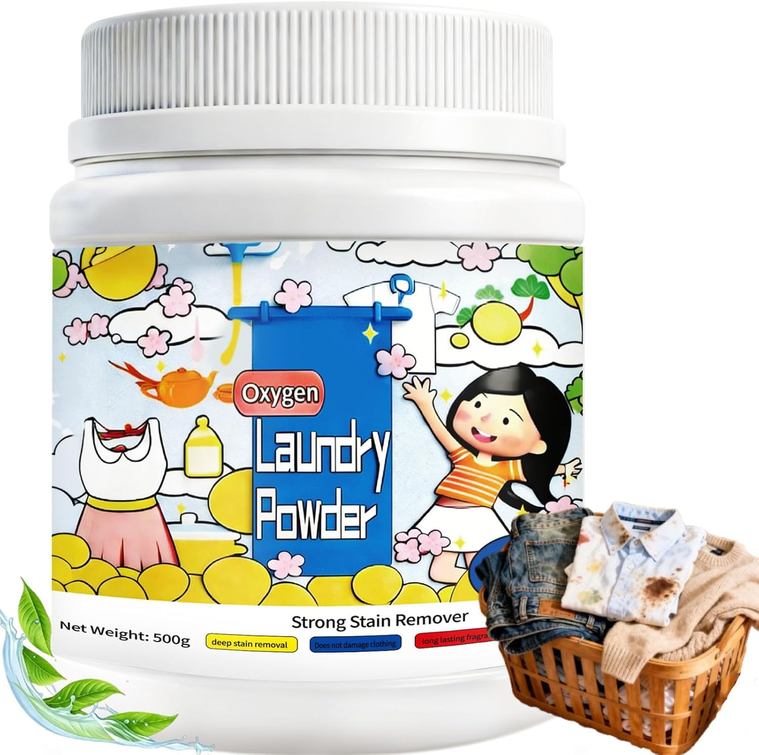 Oxygen Laundry Powder, Hyper Concentrated Stain Remover for Clothes, Safe Laundry Stain Remover for Everyday Fabrics, Removes Milk, Sweat & Oil